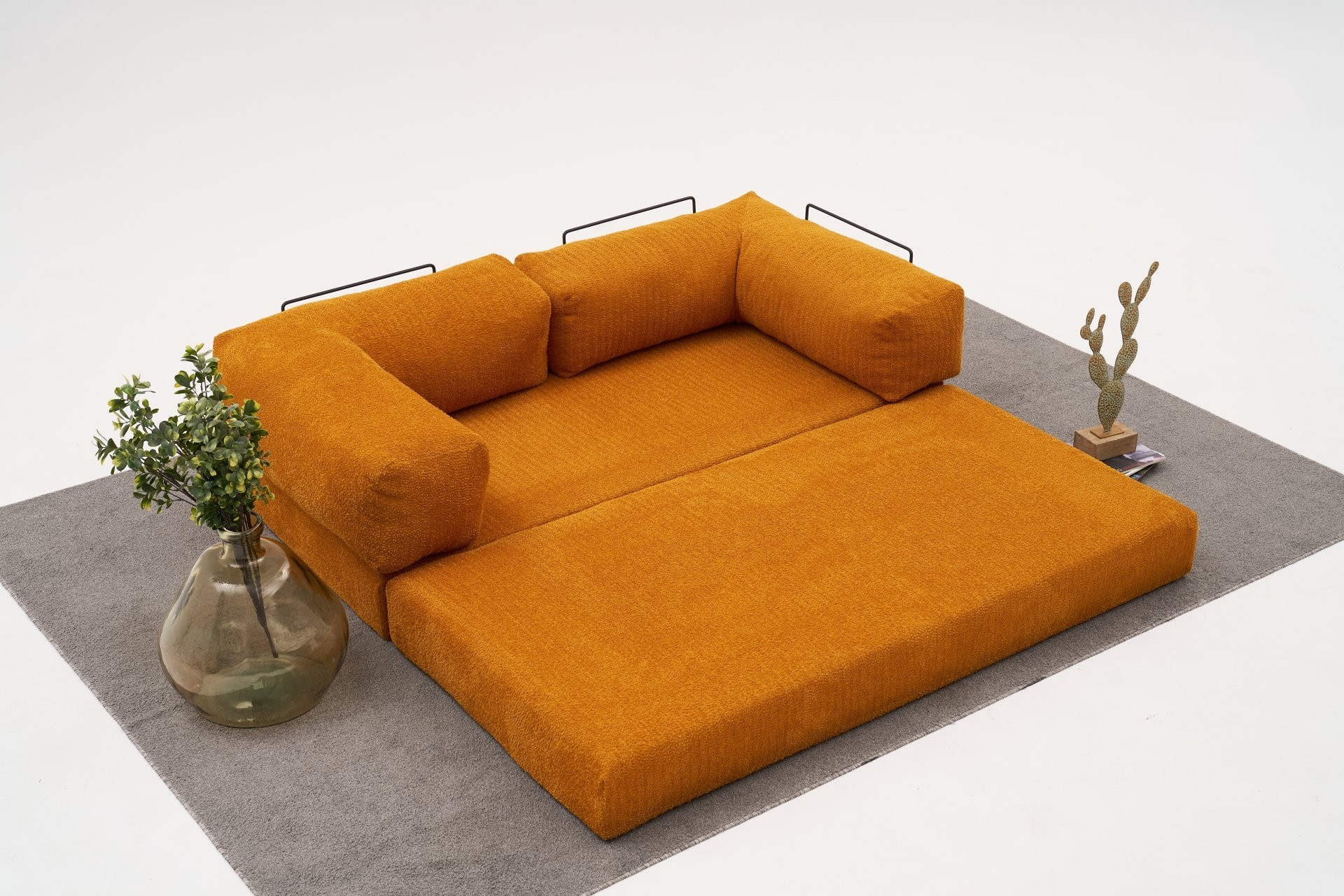 Comfort Schlafsofa 2-Sitzer mit Hocker Orange