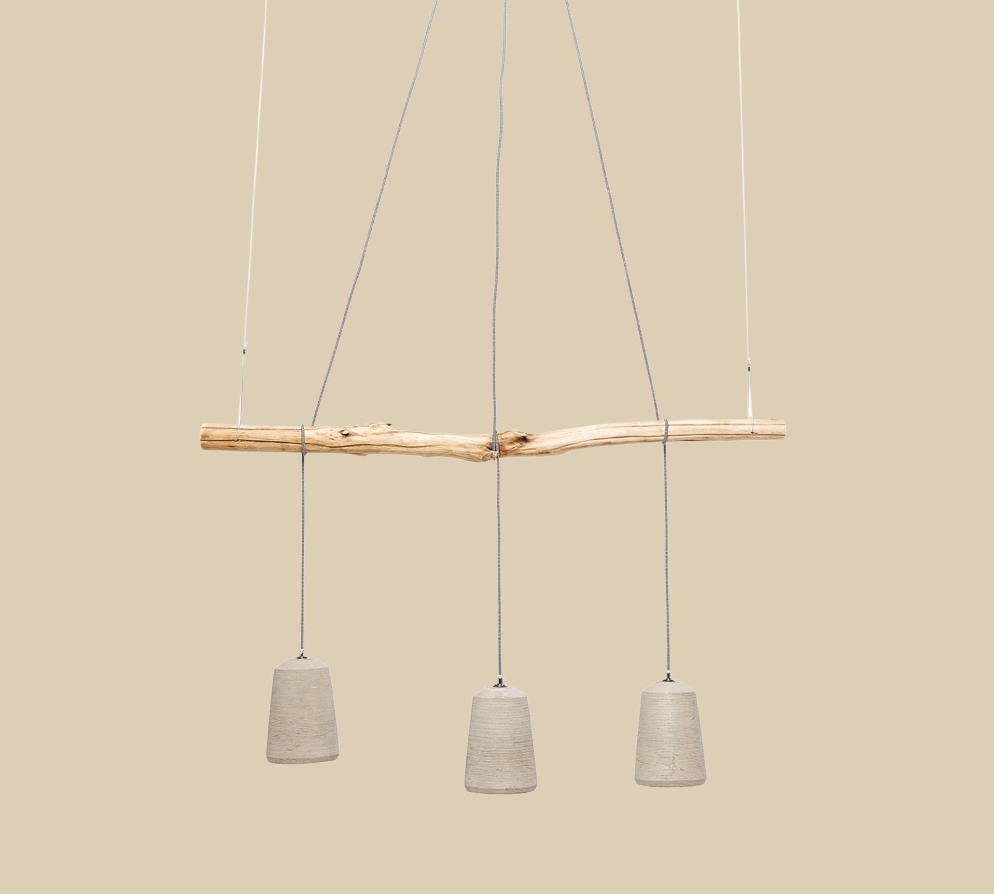 3-flammige Pendelleuchte Beton / Holz