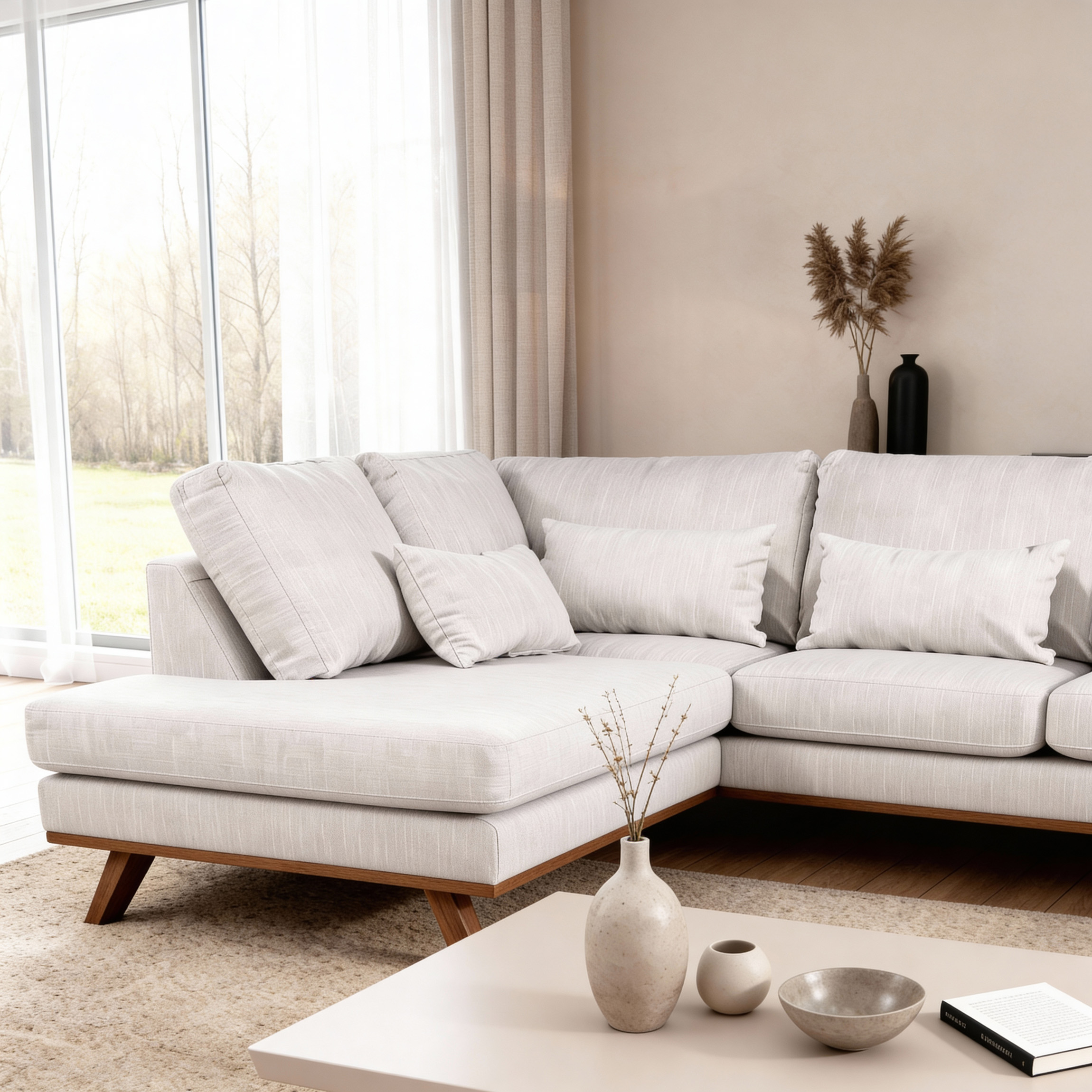 Corner Sofa Japandi 3-Seater Left Beige