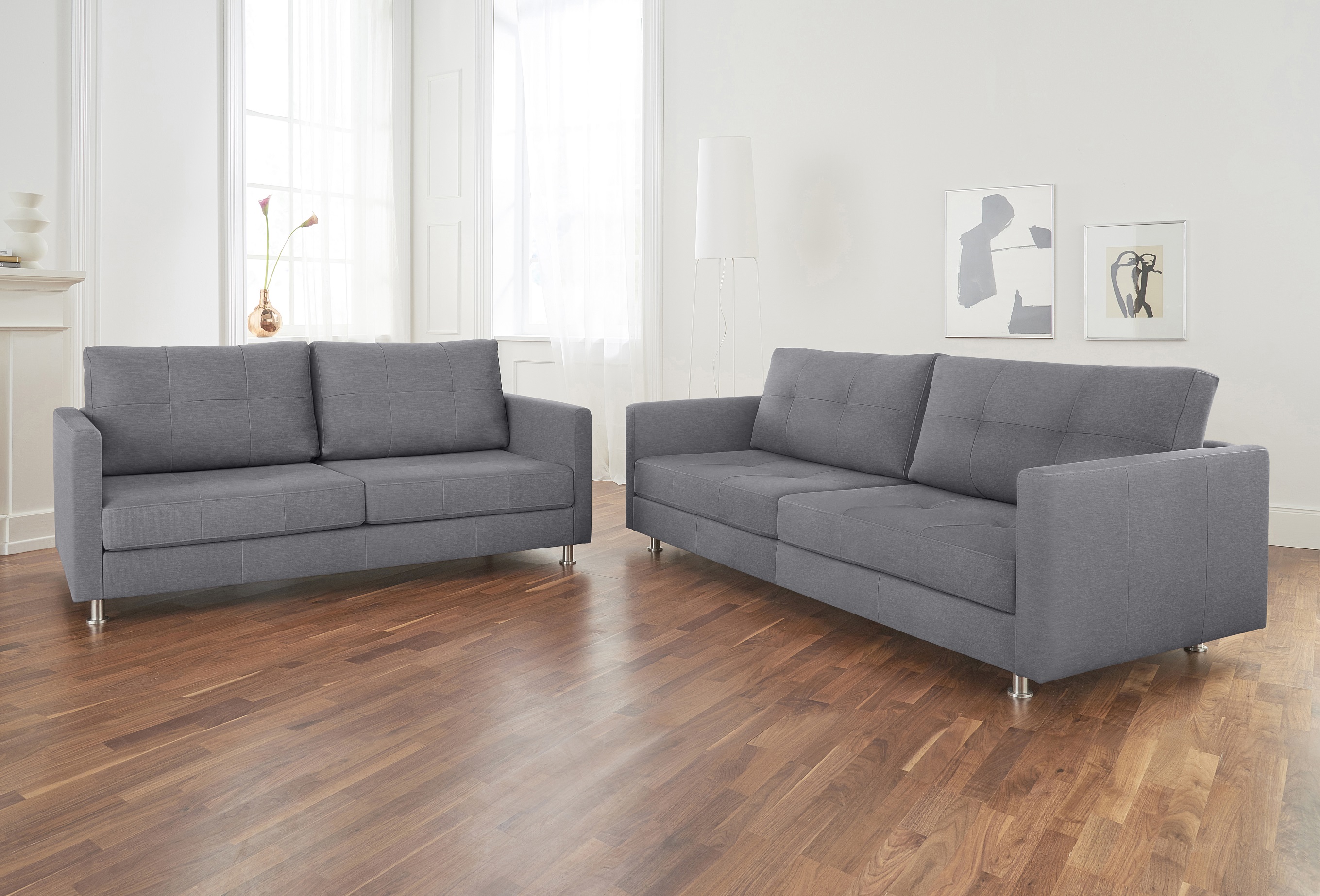 Liam Sofa 3-Sitzer Textil Metall Grau