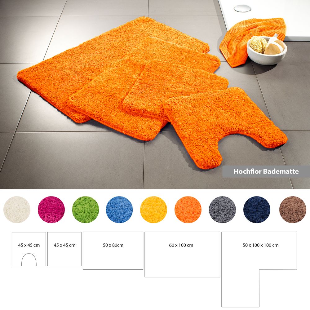 Flauschige Hochflor Badematte Orange Öko-Tex Standard 100