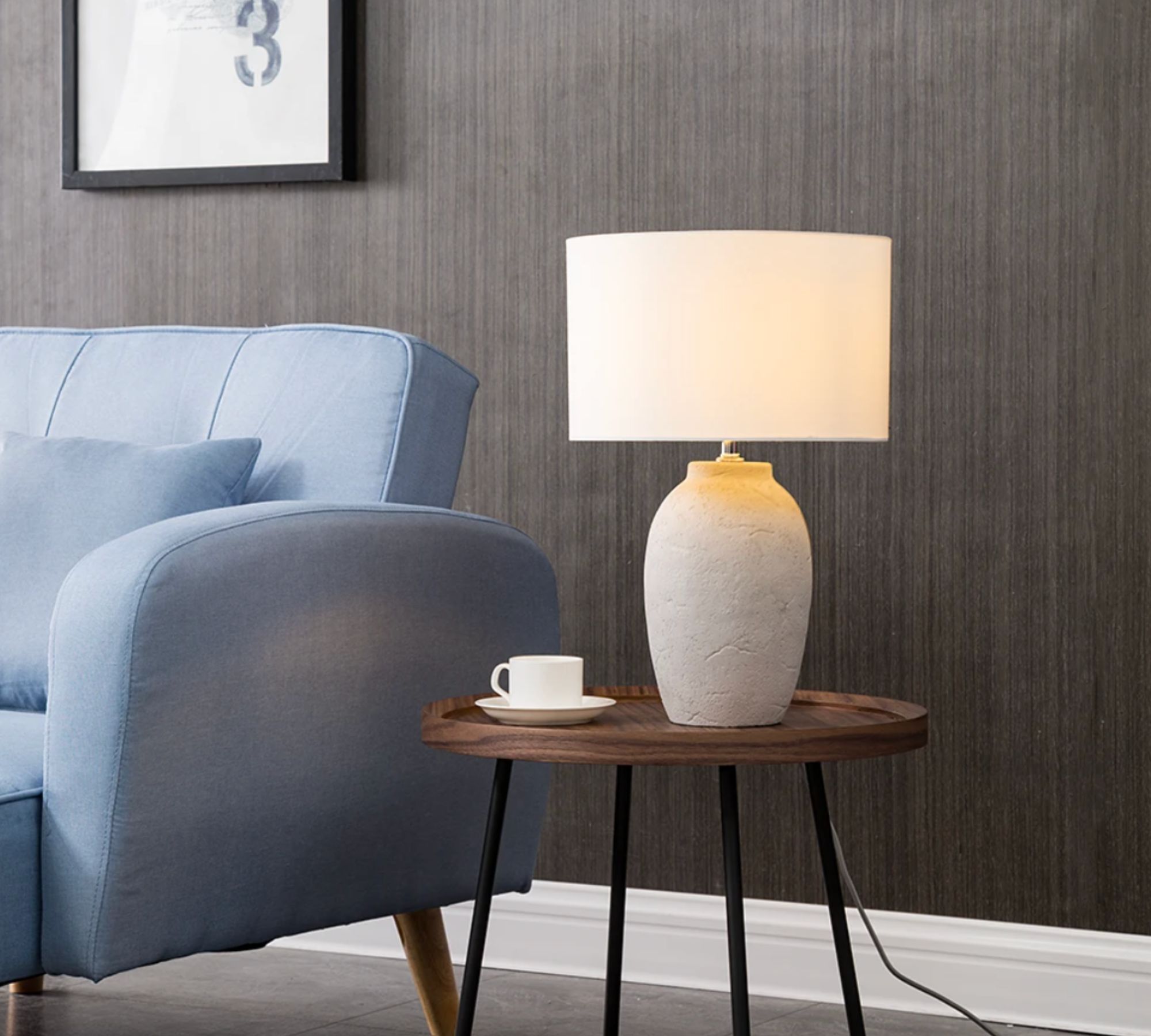 Table lamp Lanta linen fabric / concrete 1-light