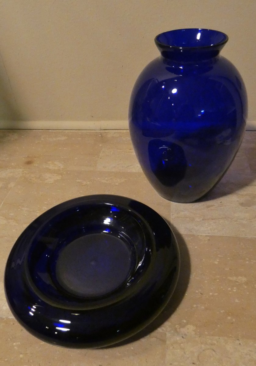 Vase-Aschenbecher 2er Set kobaltblau 1990er Jahre