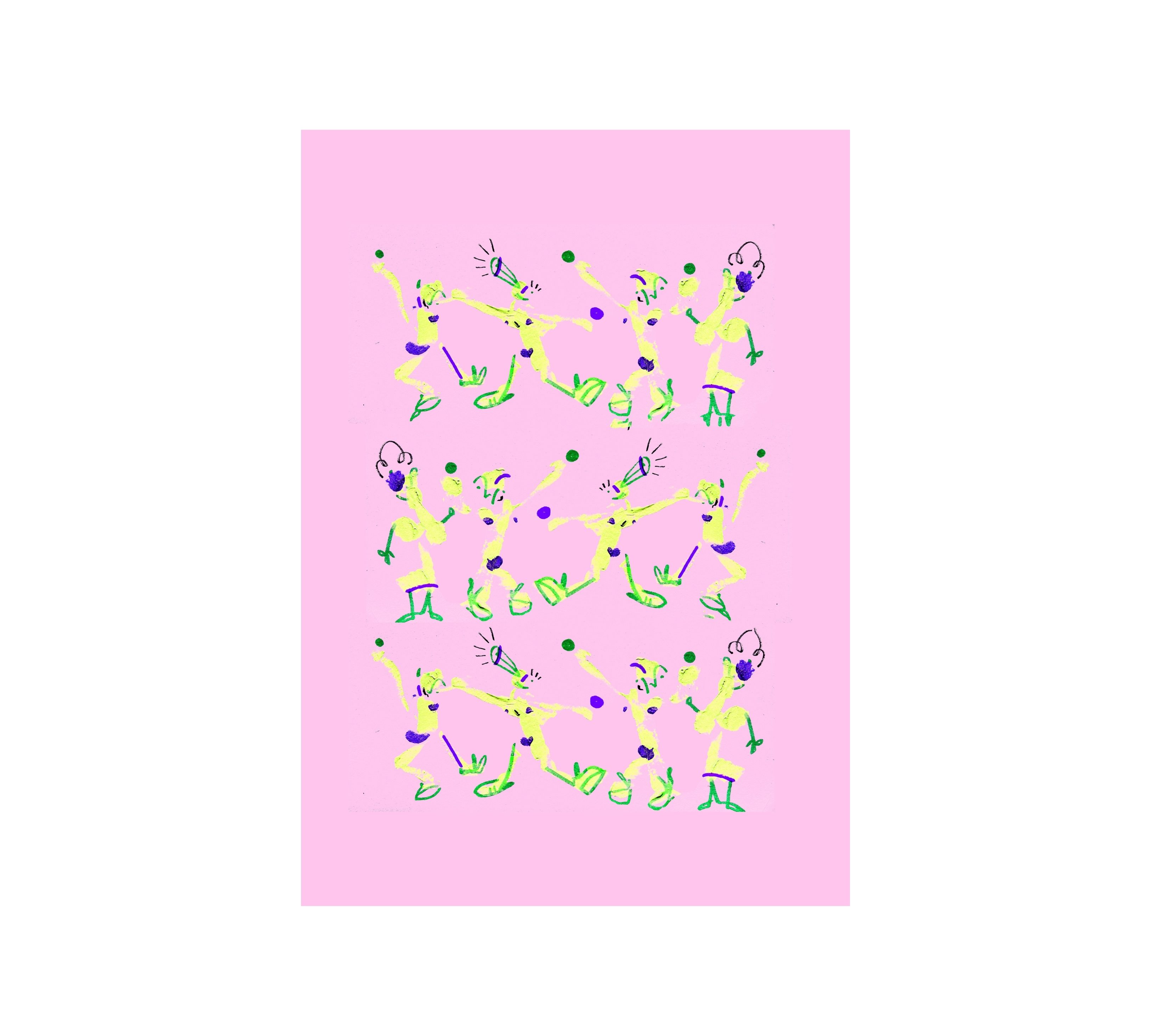 Multitude rosa mit grün Kunstdruck Mehrfarbig