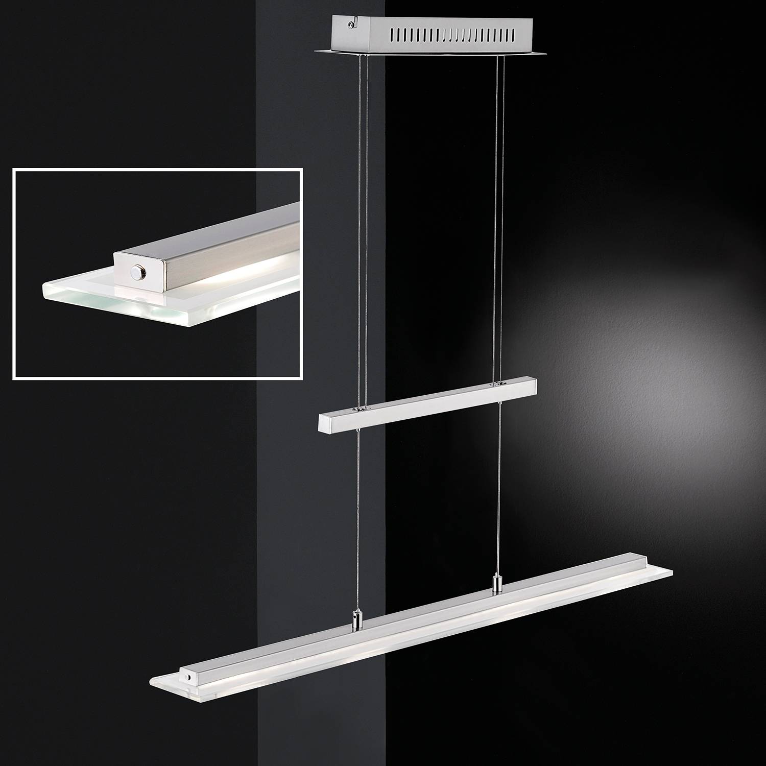 Tenso LED-Pendelleuchte Glas Eisen 3-flammig