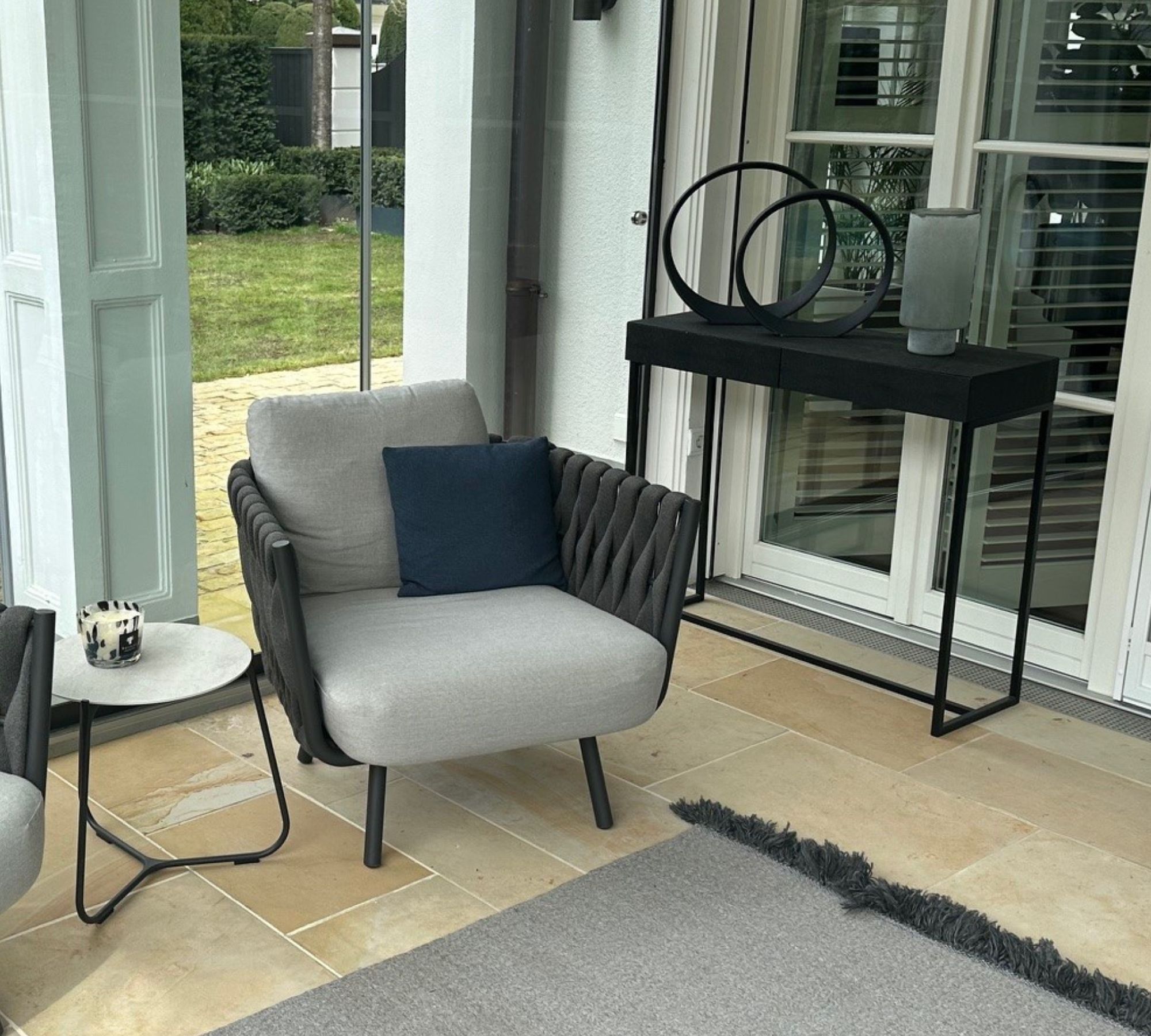 2x Tosca Clubsessel & Beistelltisch Textil Edelstahl Grau