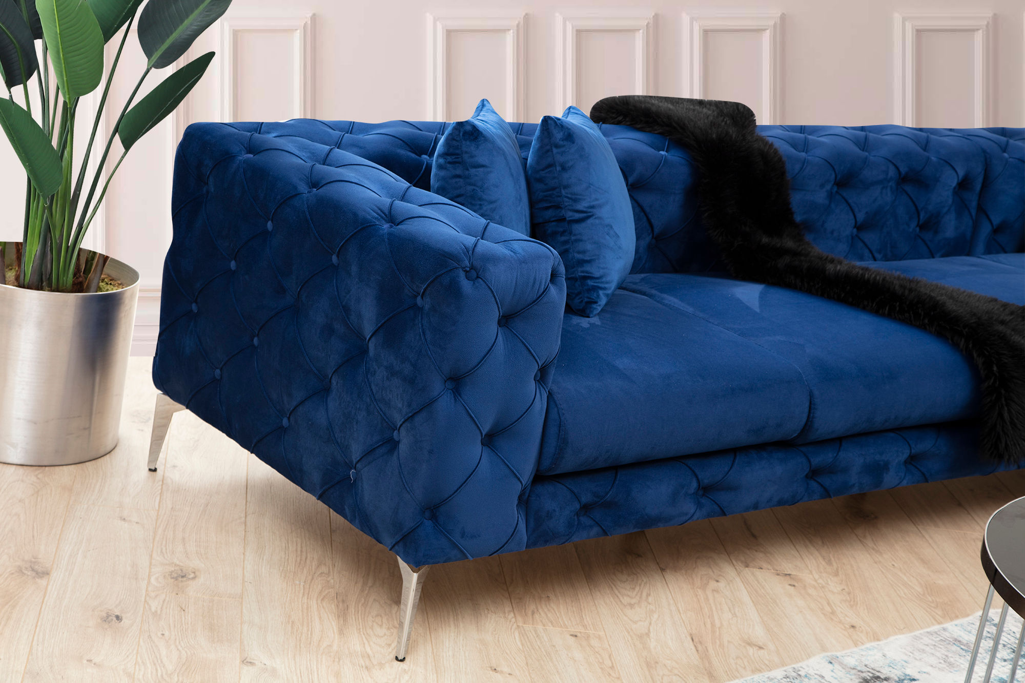 As corner sofa left navy blue
