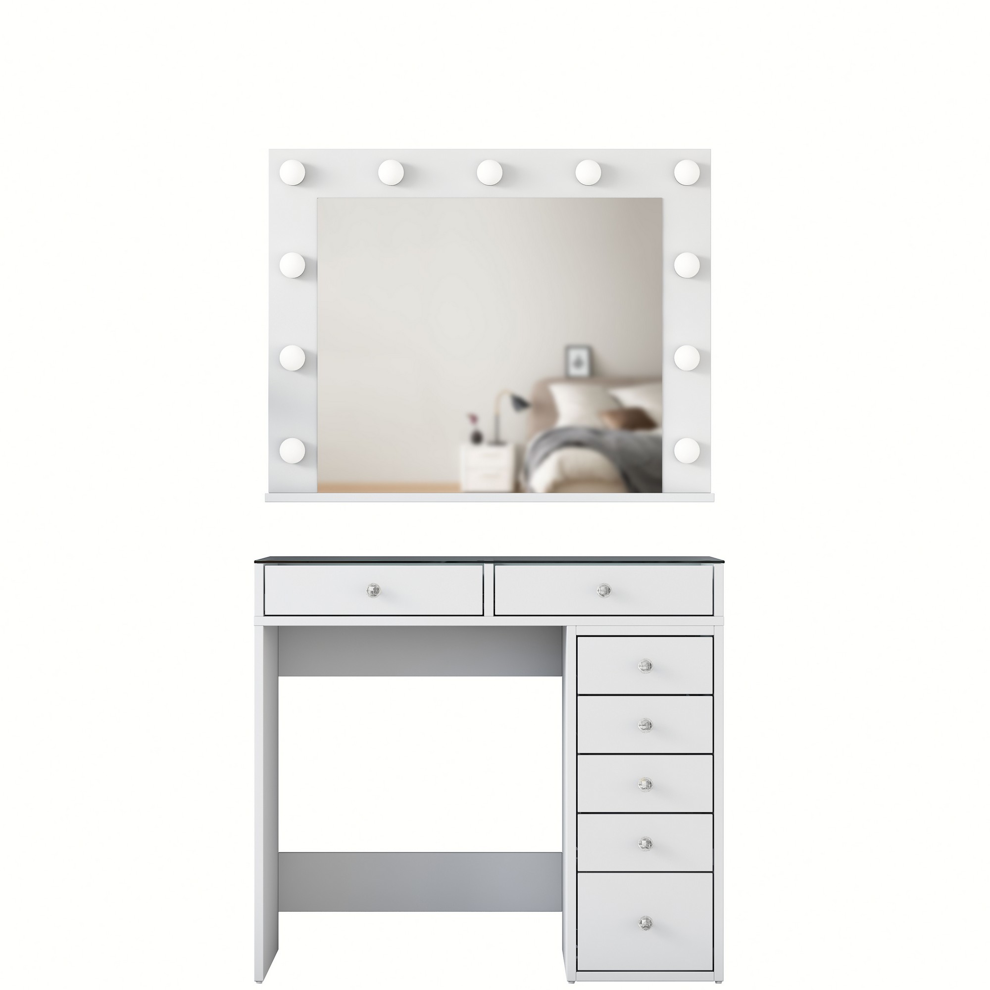 Dressing table with mirror and drawers White