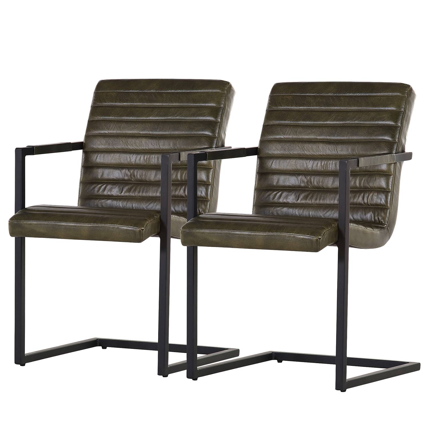 2x Freischwinger Stevenson Echtleder Eisen Dunkelolivgrün