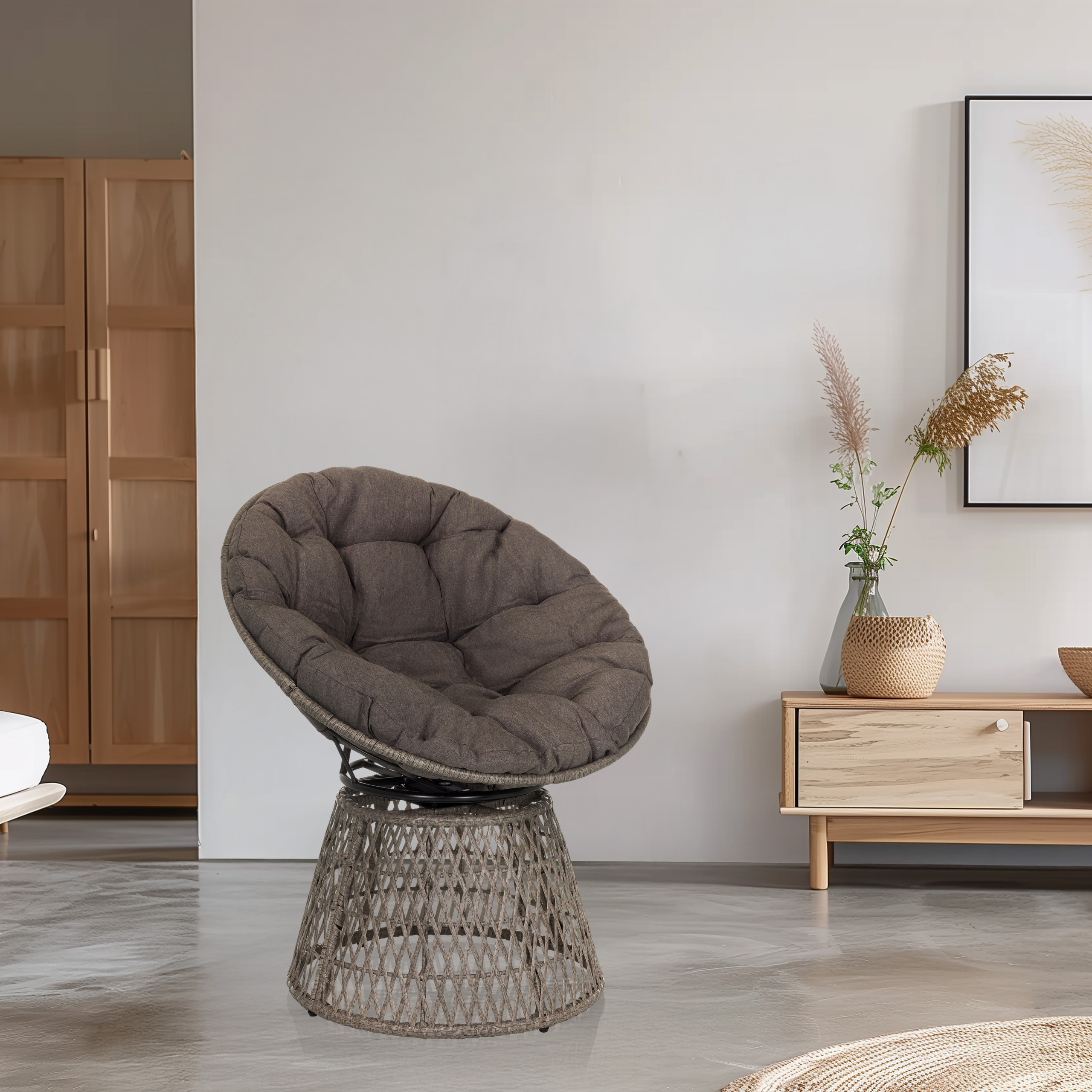 Weavora Papasansessel Drehbar mit Kissen Grau