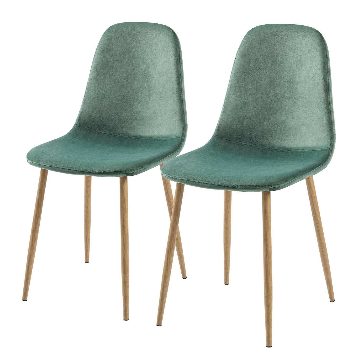 2x Polsterstuhl Iskmo VIII Samt Metall Eiche Dekor Mintgrün