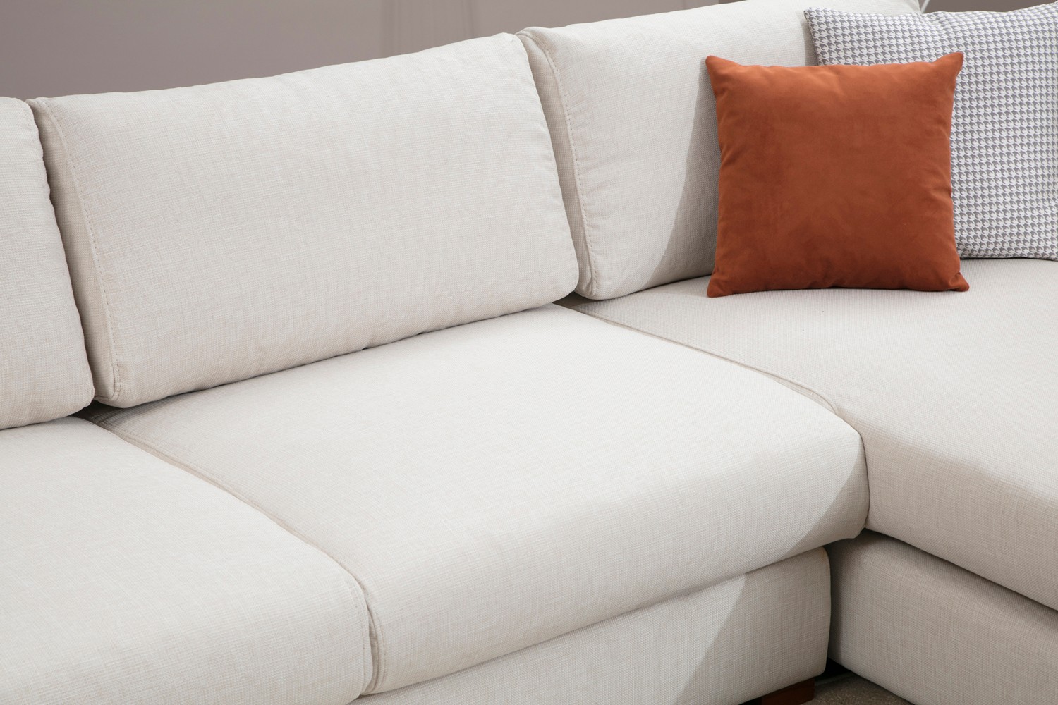 Modernes Sofa Récamiere Rechts Creme mit Tisch