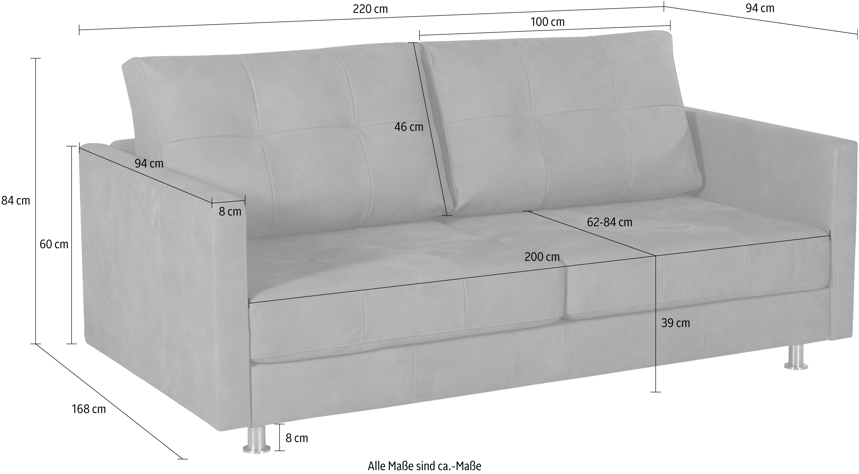 Liam Sofa 3-Sitzer Textil Metall Grau