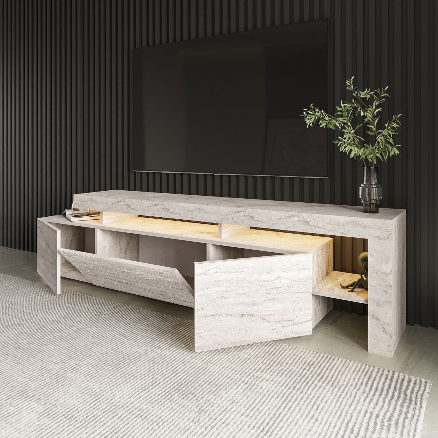 Beliz Lowboard Wood Veneer Travertine