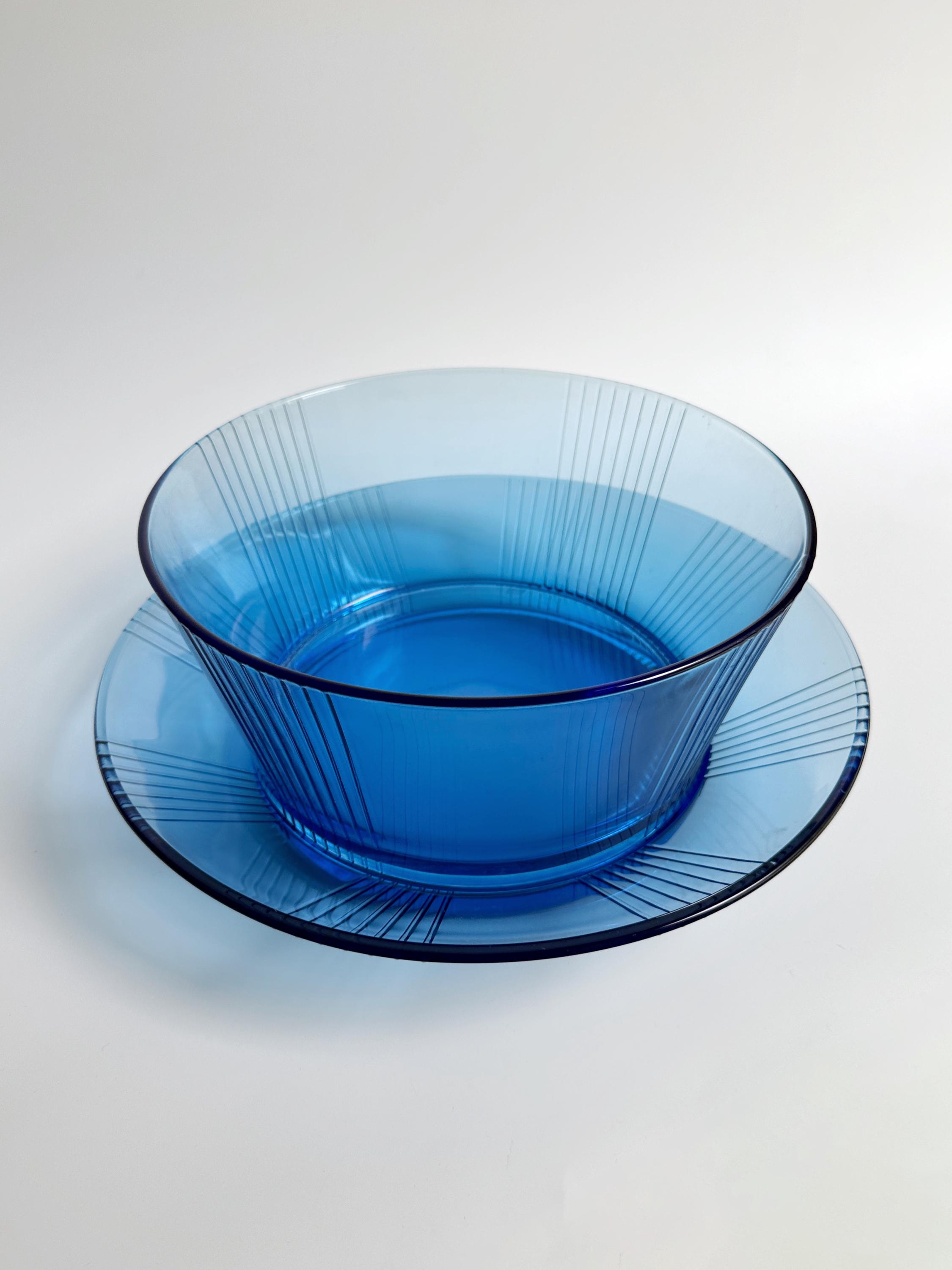 Vintage Schüssel & Platte Glas Kobalt Blau 1980er Jahre
