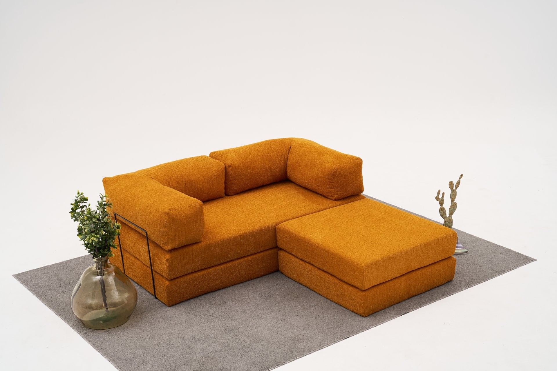 Comfort Schlafsofa 2-Sitzer mit Hocker Orange