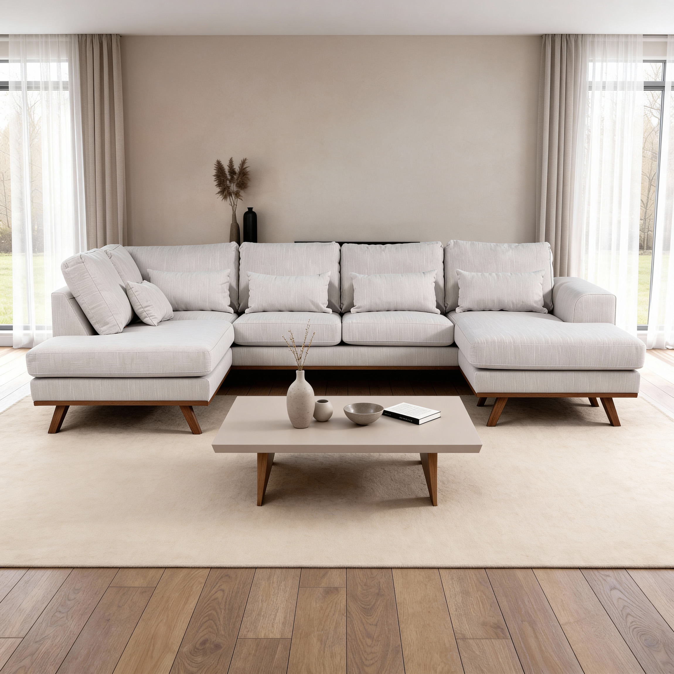 Corner Sofa Japandi 3-Seater Left Beige