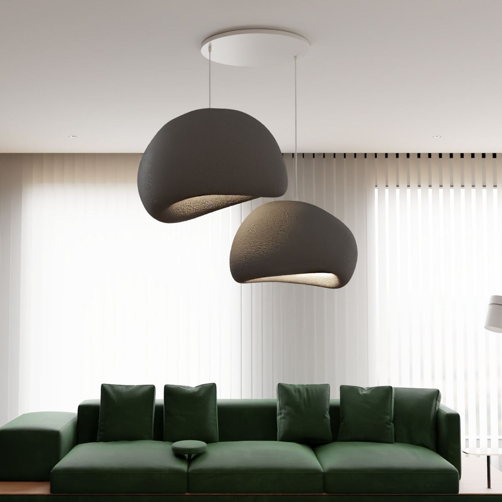 2-Flammig Wabi Sabi Chalkforms Pendelleuchte Beton Grau