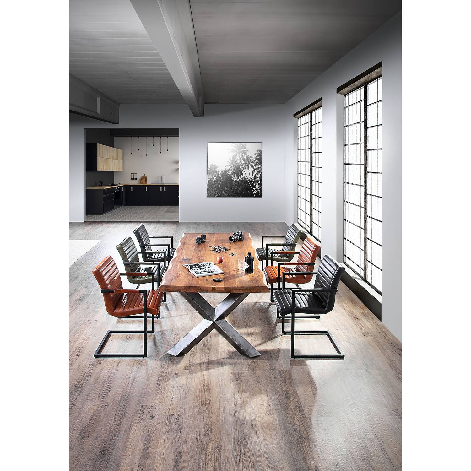 2x Freischwinger Stevenson Echtleder Eisen Dunkelolivgrün