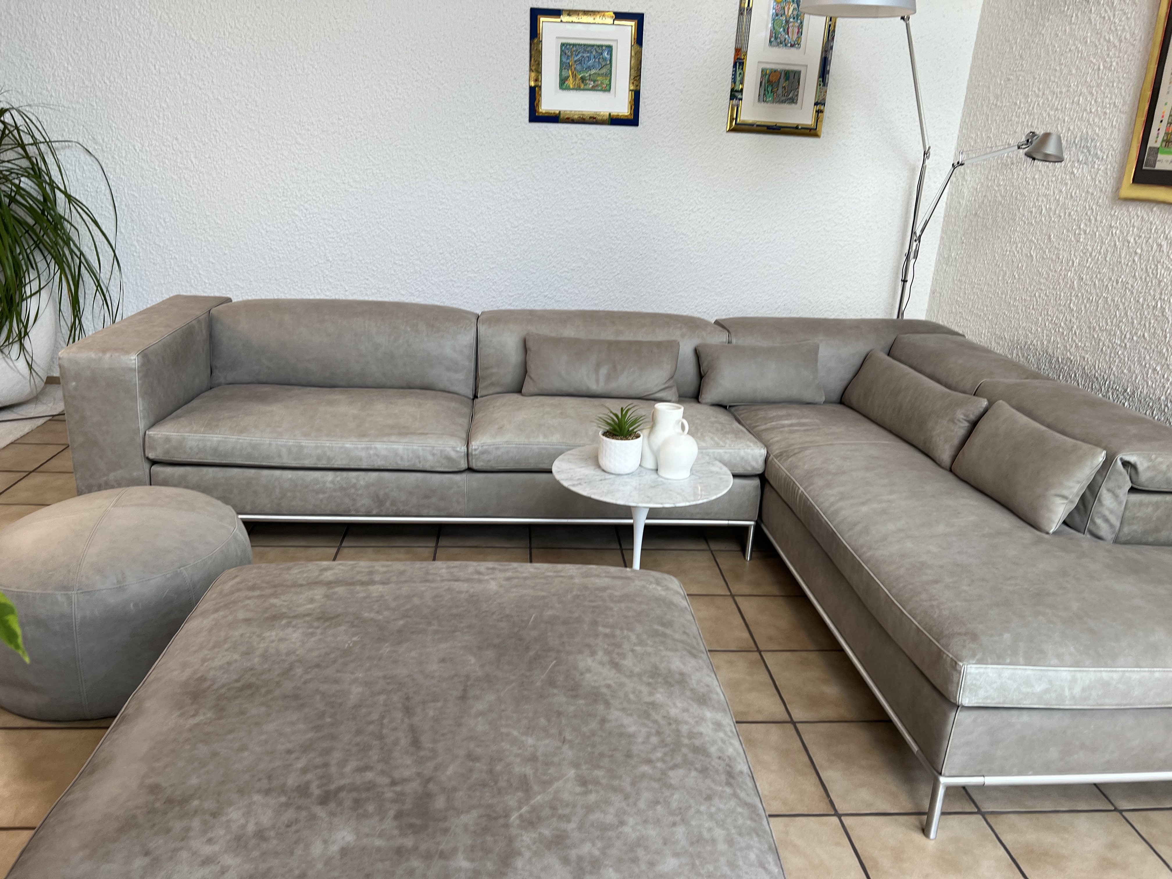 Sofa, Hocker & Pouf Leder Edelstahl Grau