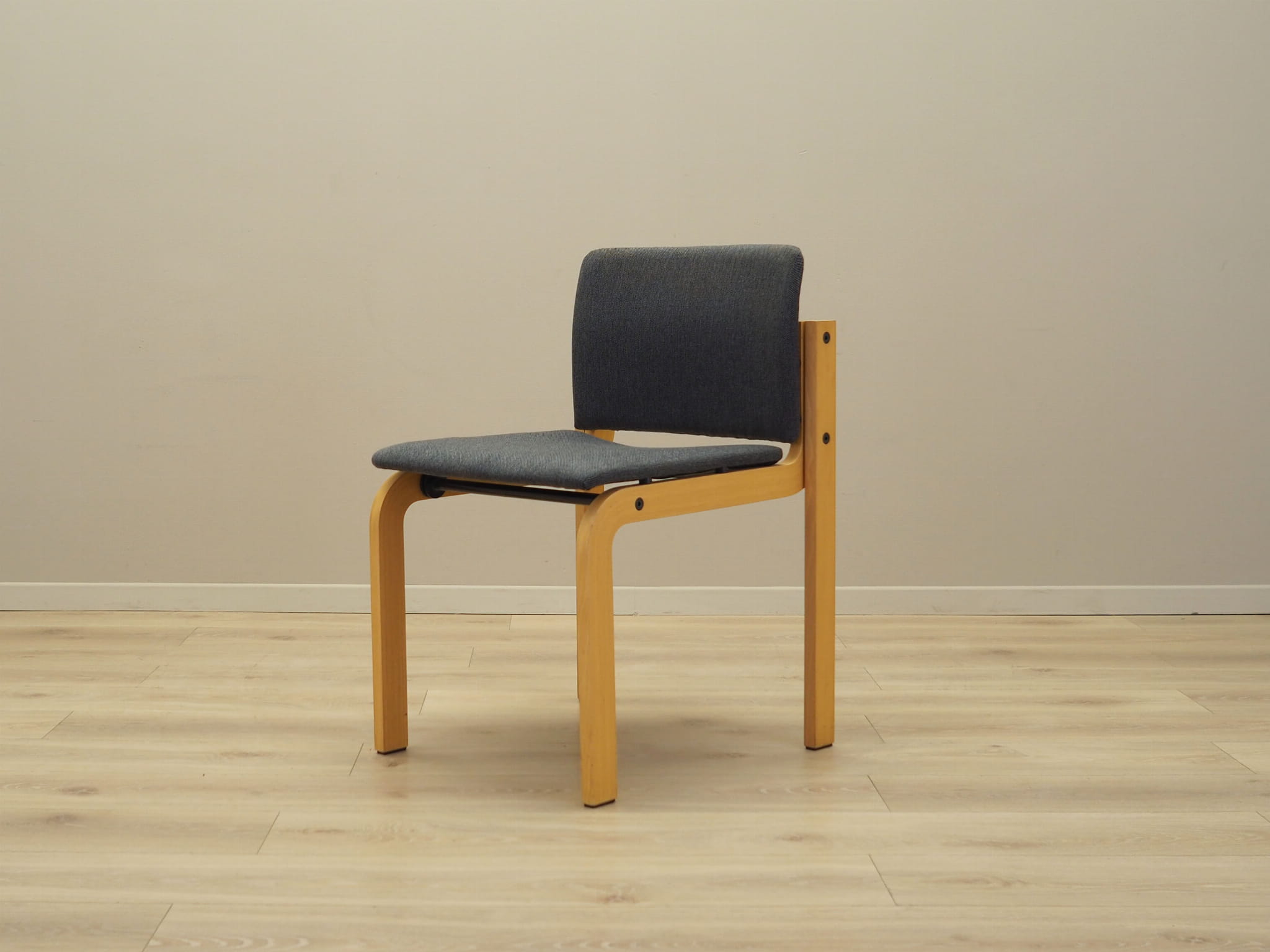 6x Vintage Chair Wood Textile Grey 1980s