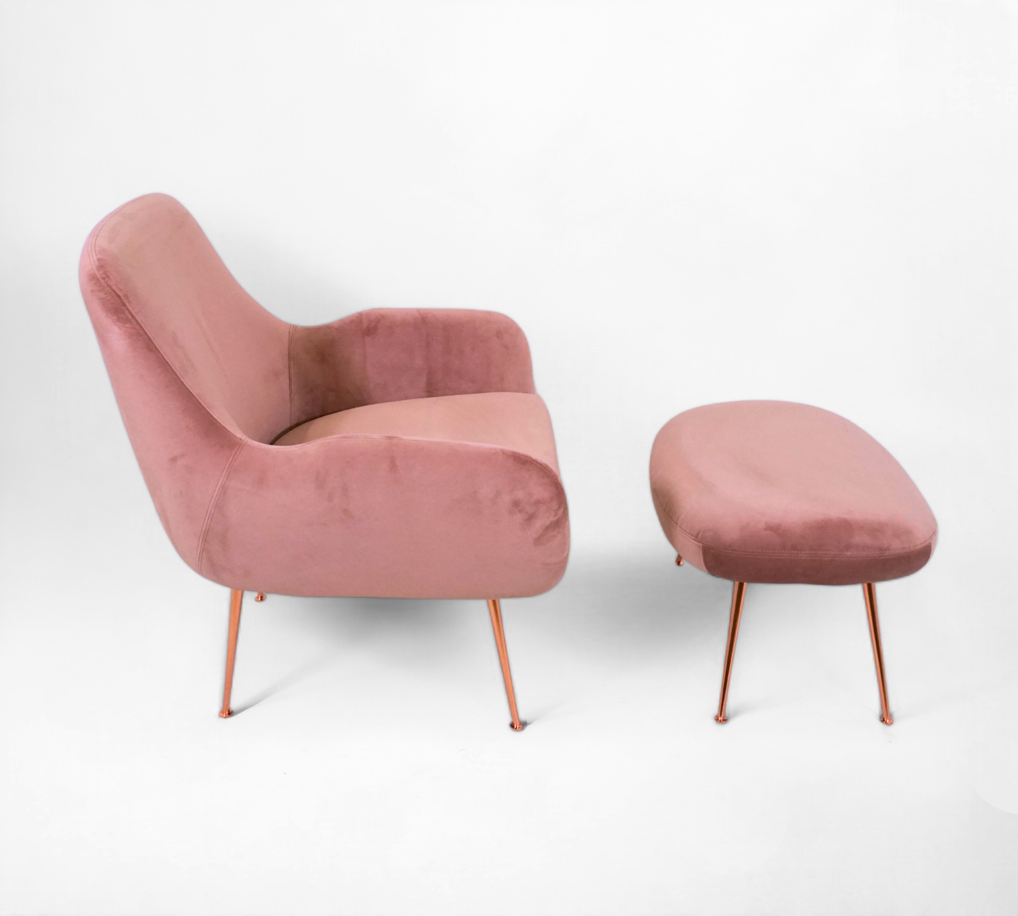 Moby Sessel und Hocker Chrom Samt Rosa