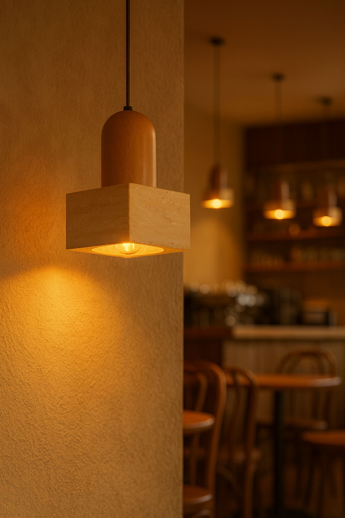 Suala Pendant Light Oak Wood Travertine Natural