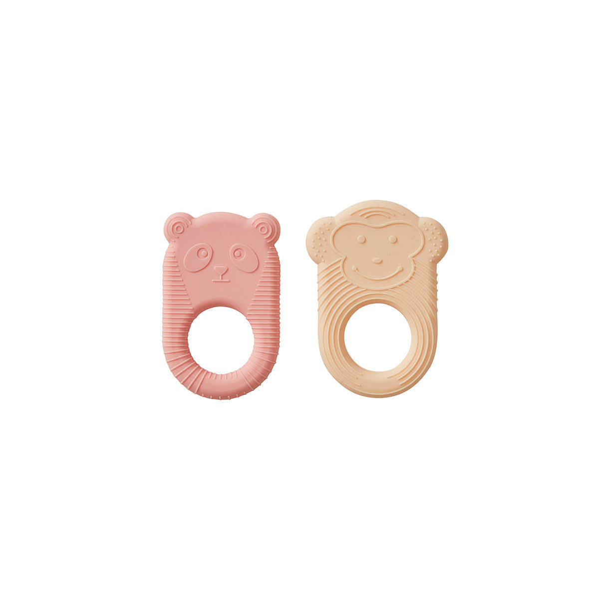 2x Nelson & Ling Ling Baby Beißring Silikon Rosa Beige