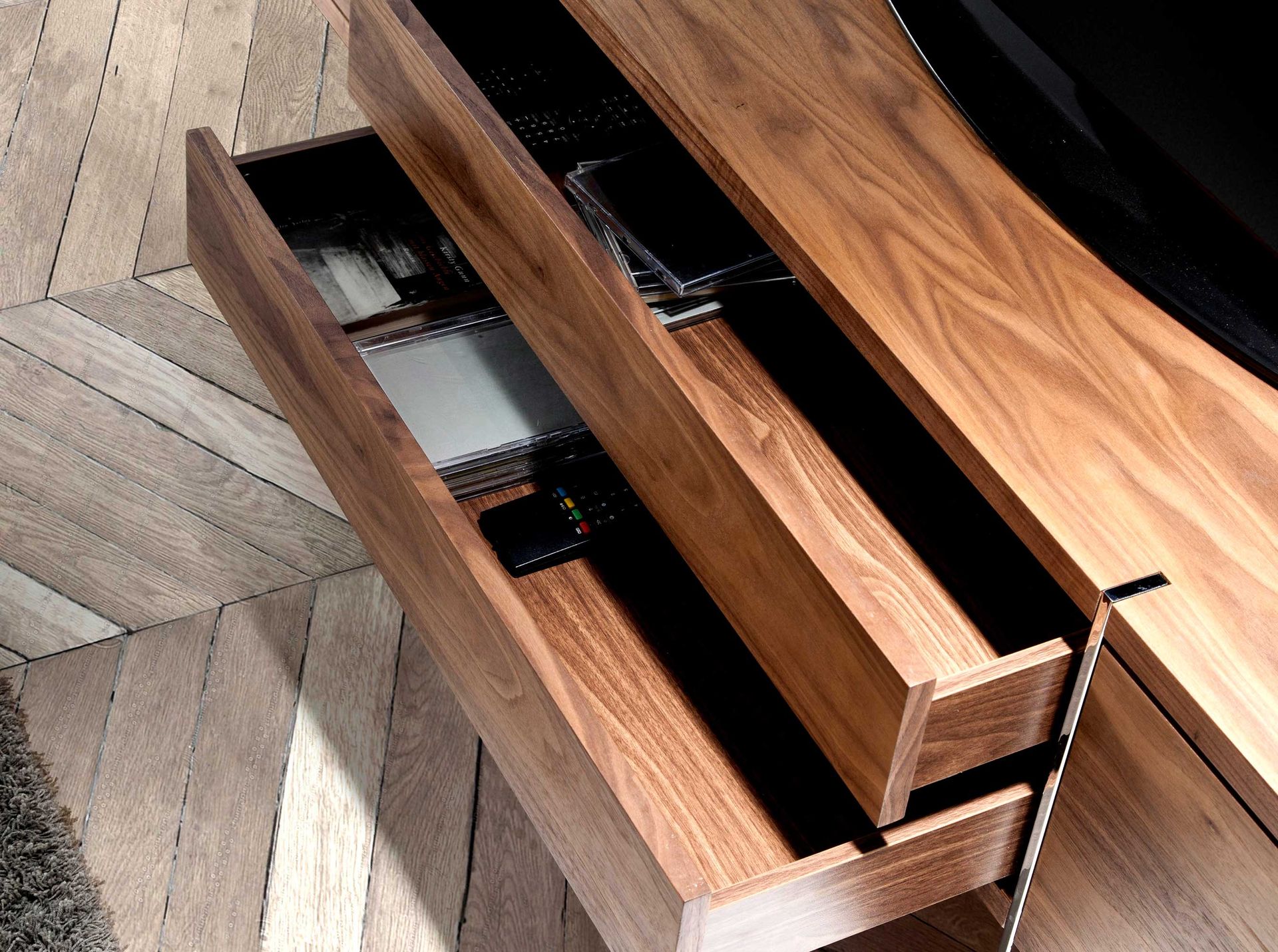 Lowboard Wood veneer Chrome-plated steel