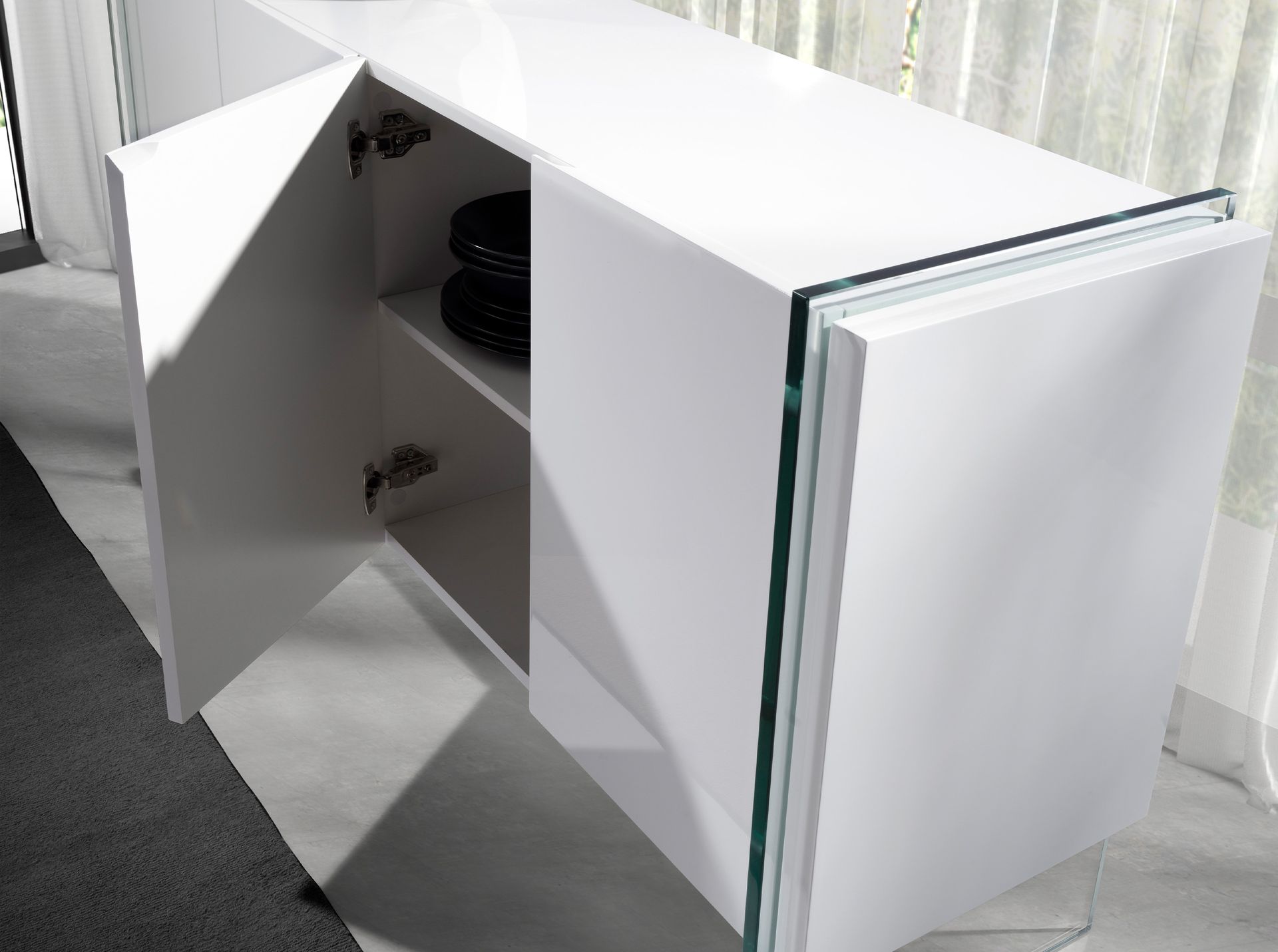 3058 Sideboard Glas Weiß