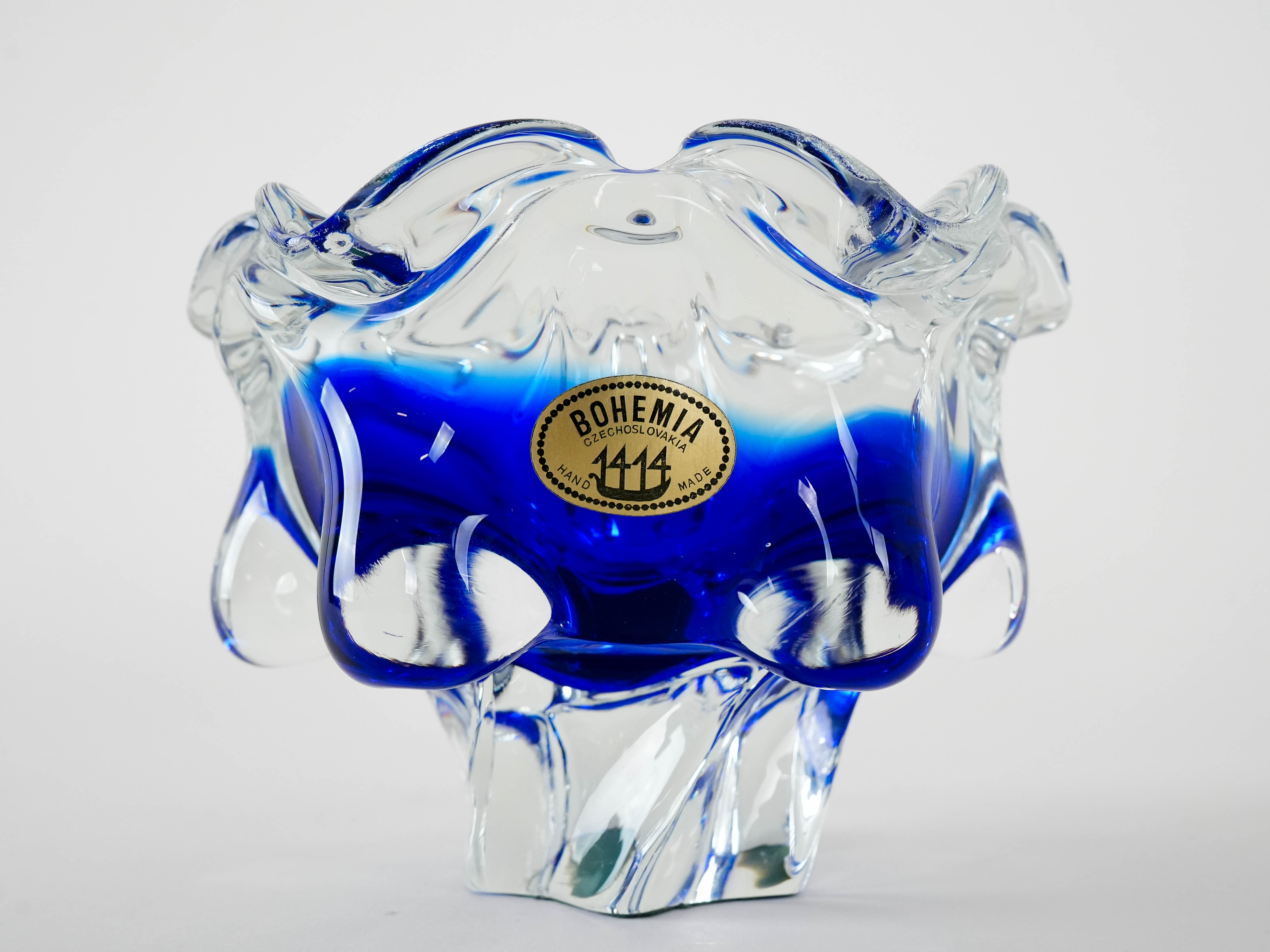 Böhmische Schale Blau Transparent 1970er Jahre