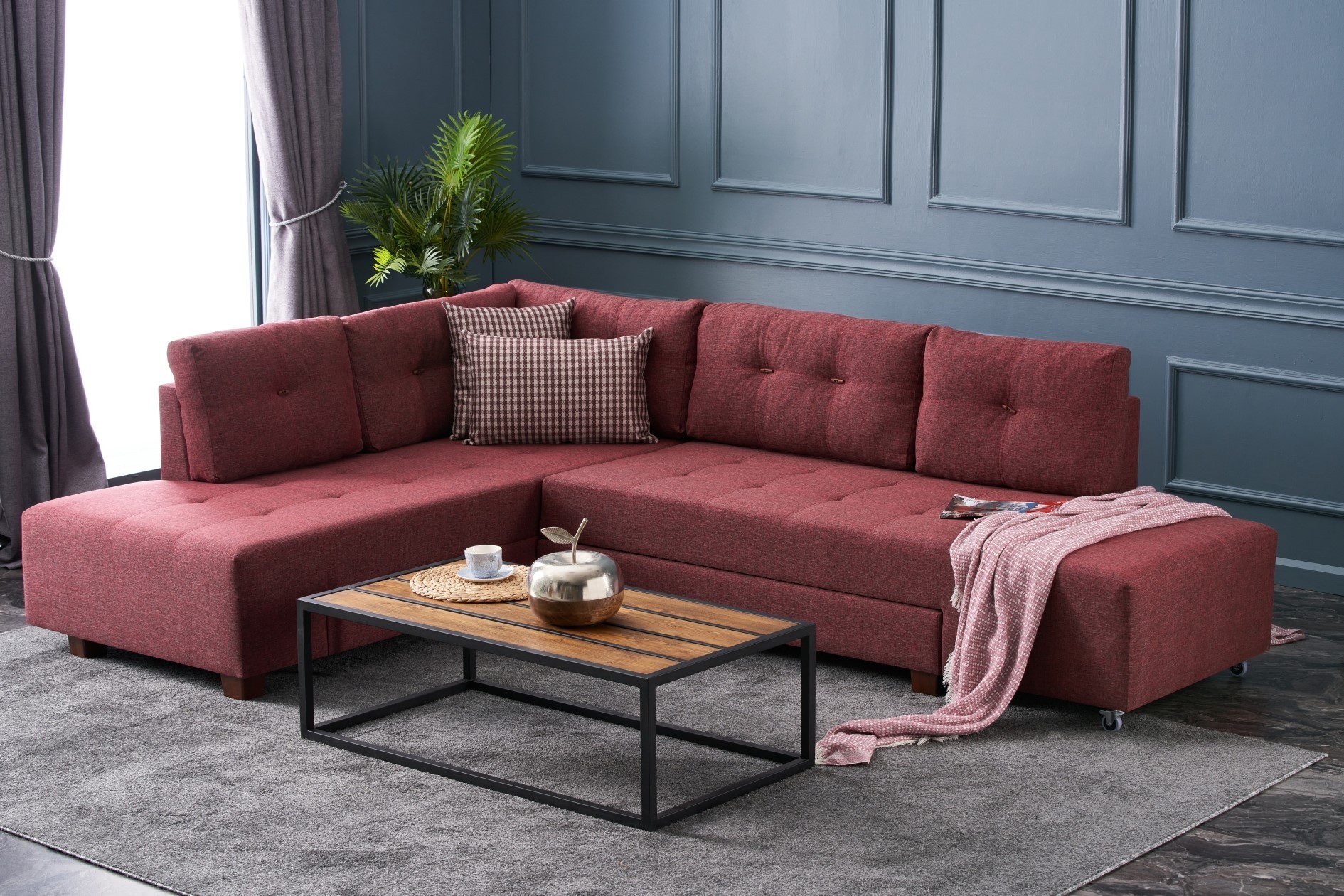 Manama Corner Sofa Bed Left - Claret Red