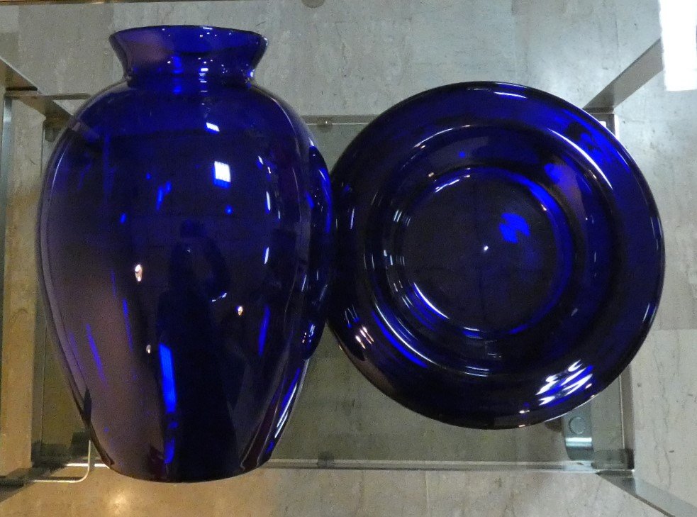 Vase-Aschenbecher 2er Set kobaltblau 1990er Jahre