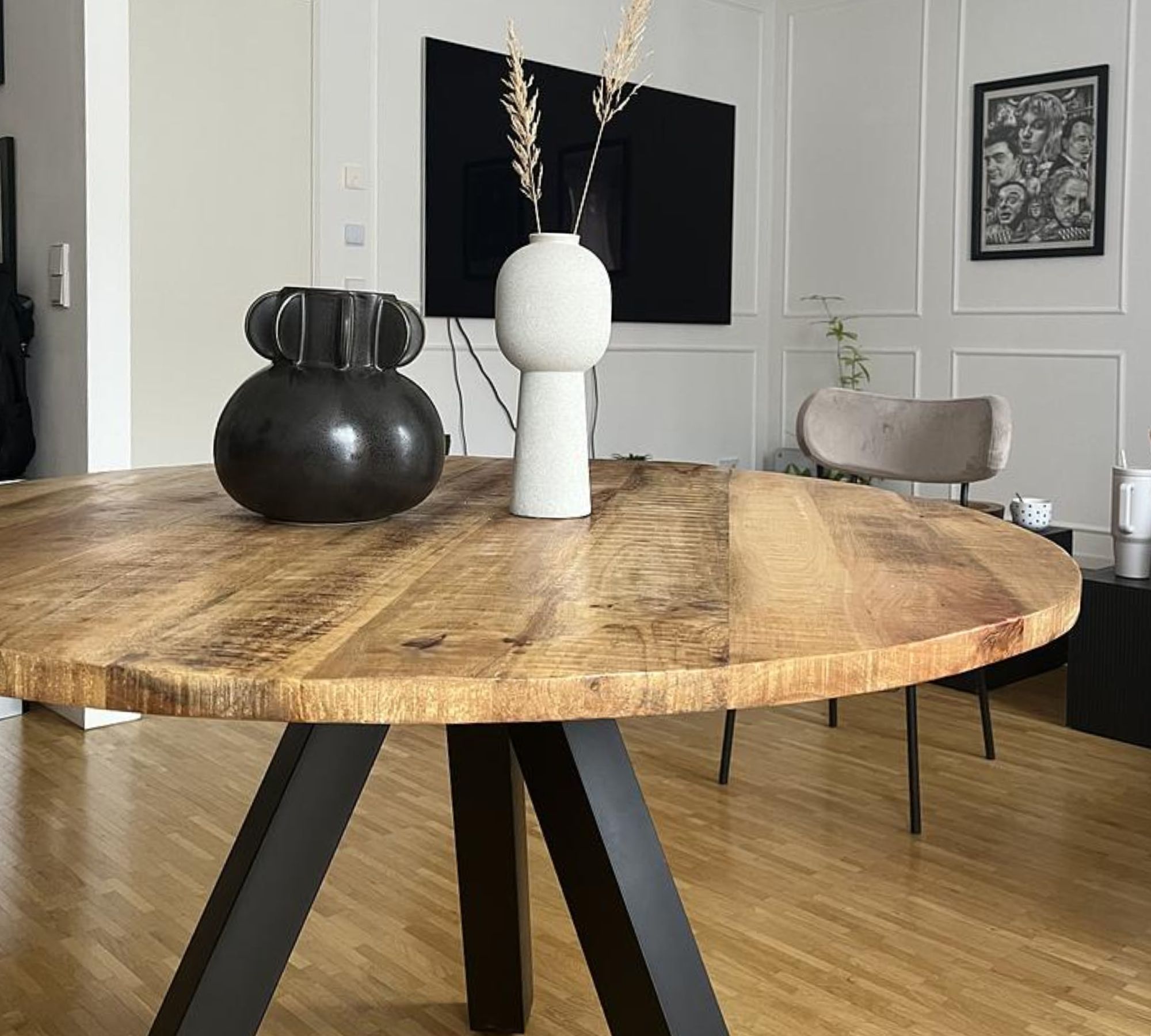Runder Esstisch Massivholzplatte Mangoholz 120cm