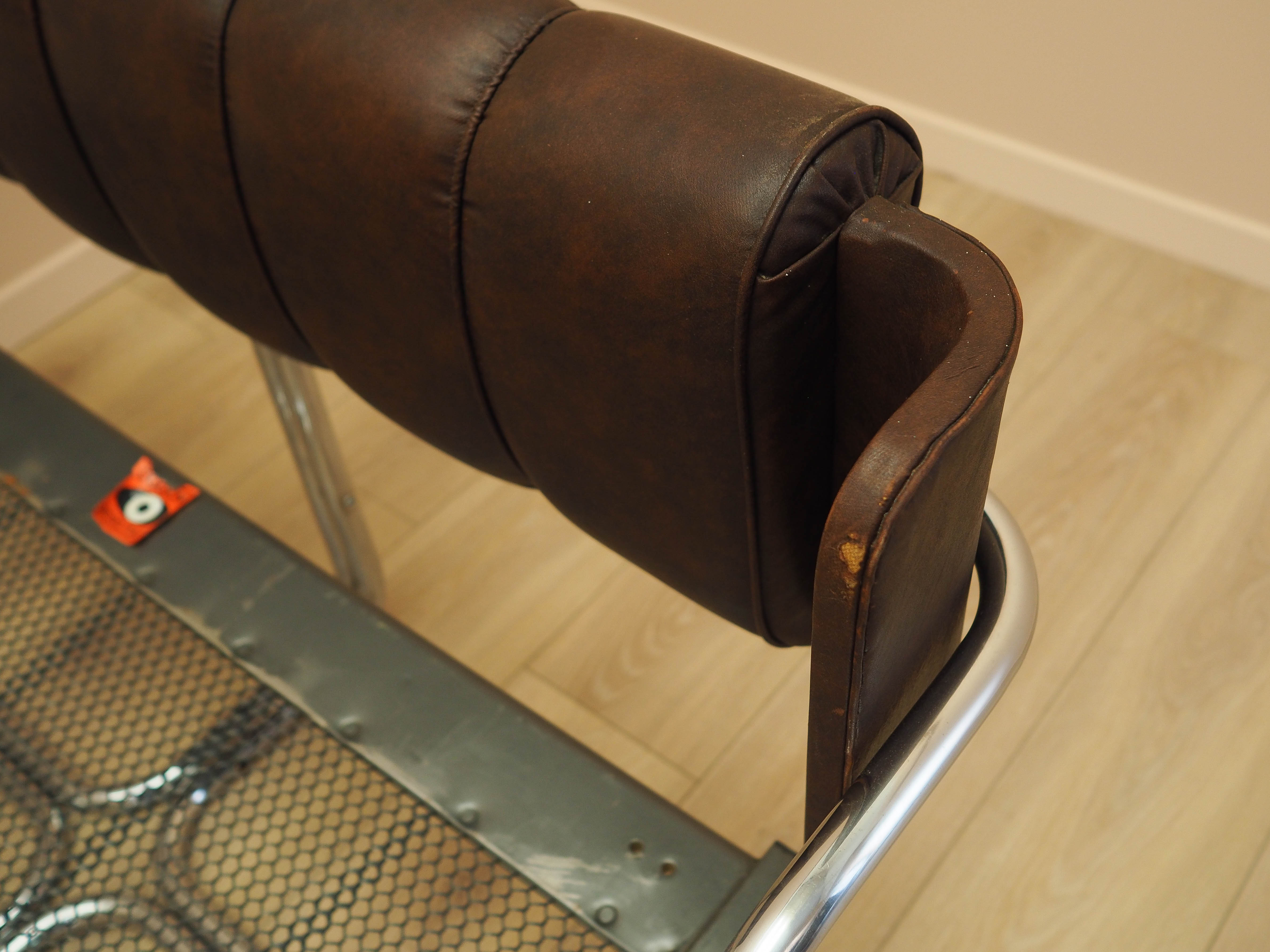 Vintage Bed Metal Frame Natural Leather Brown 1980s