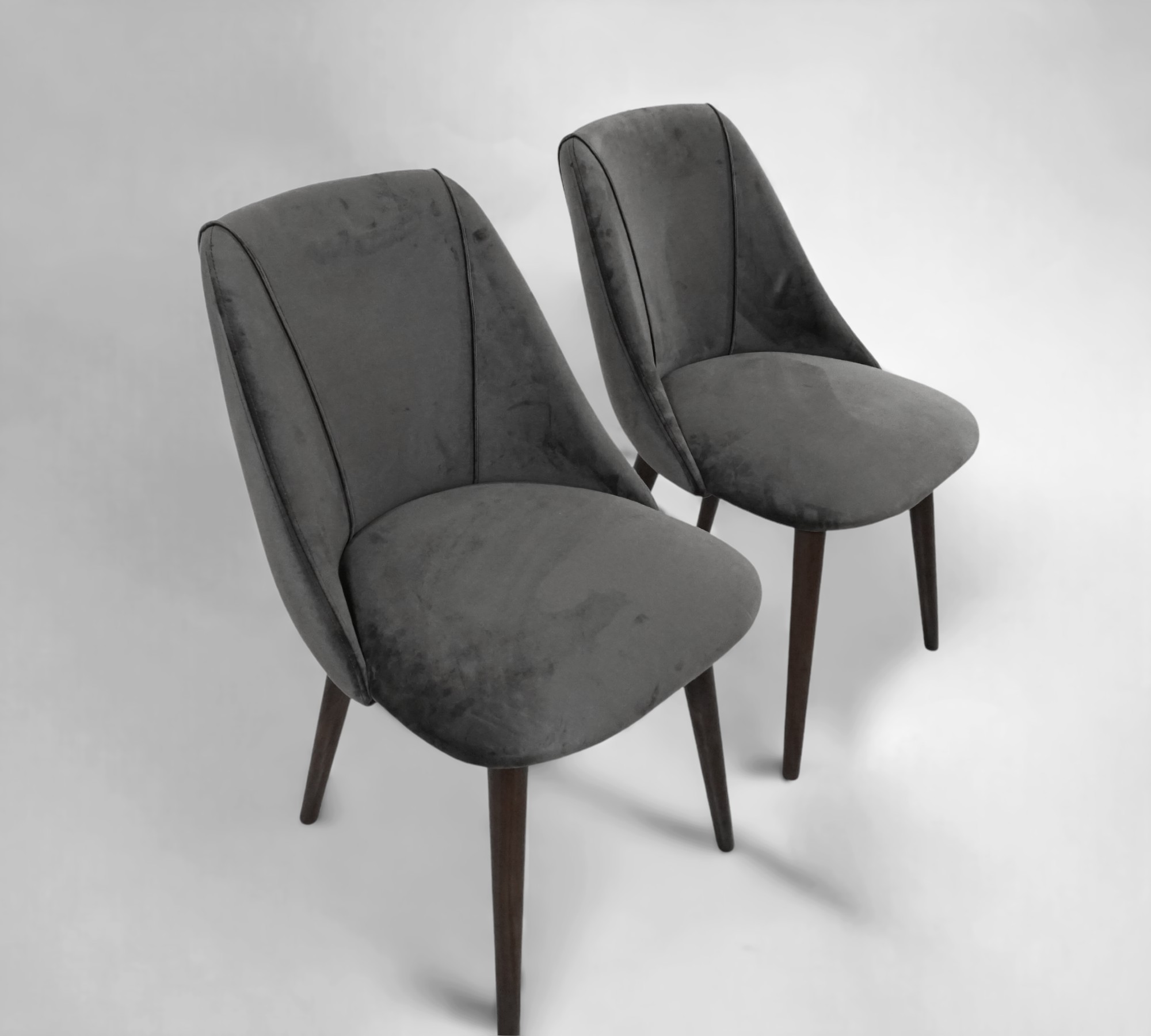 2x Lule Dining Chair Walnut Wood Velvet Anthracite