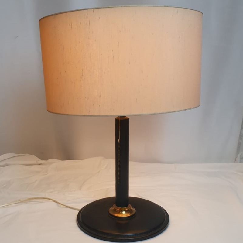 Tischlampe Leder Schwarz Beige 1960er Jahre