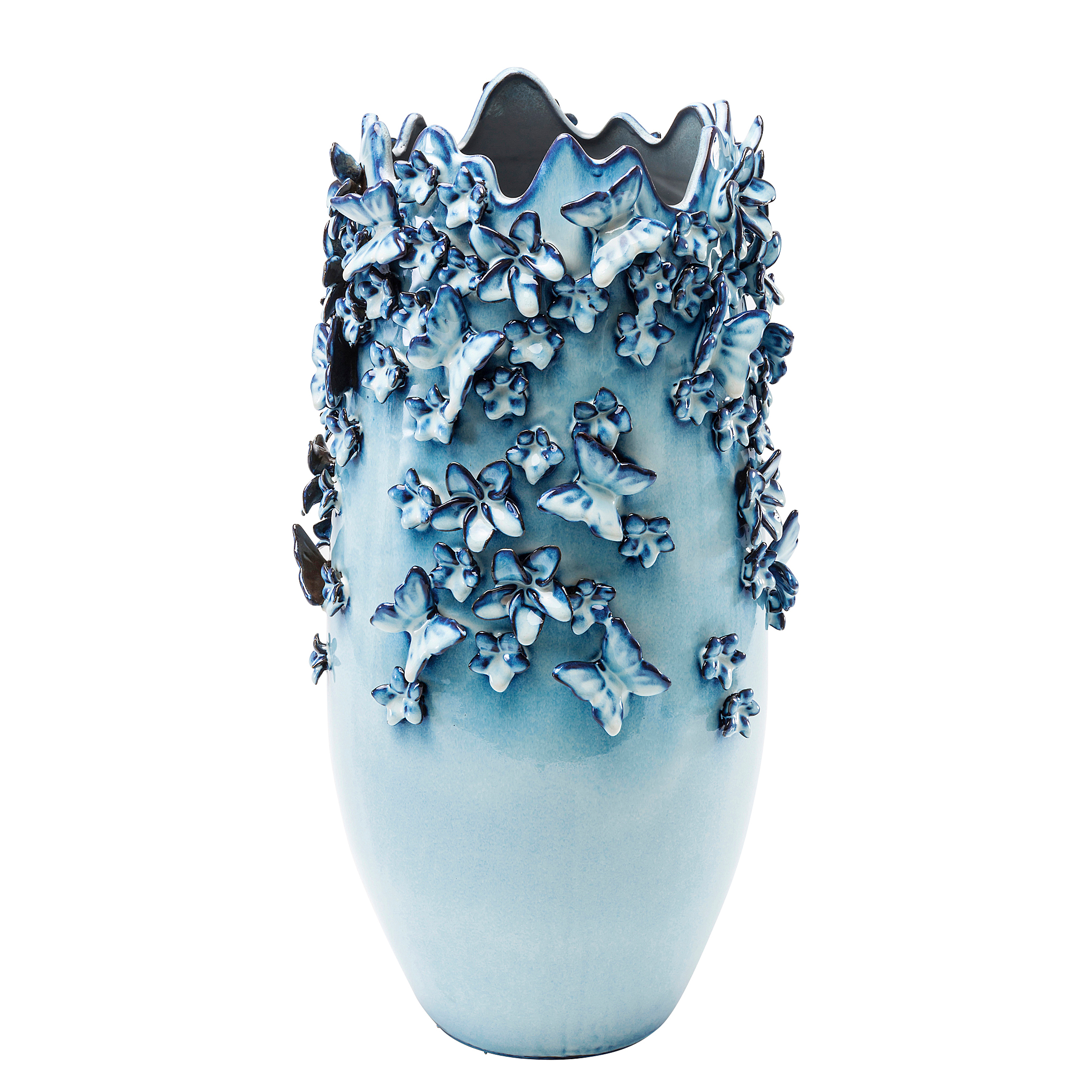 Butterfly Typ B Vase Steingut Blau 28x50x28cm