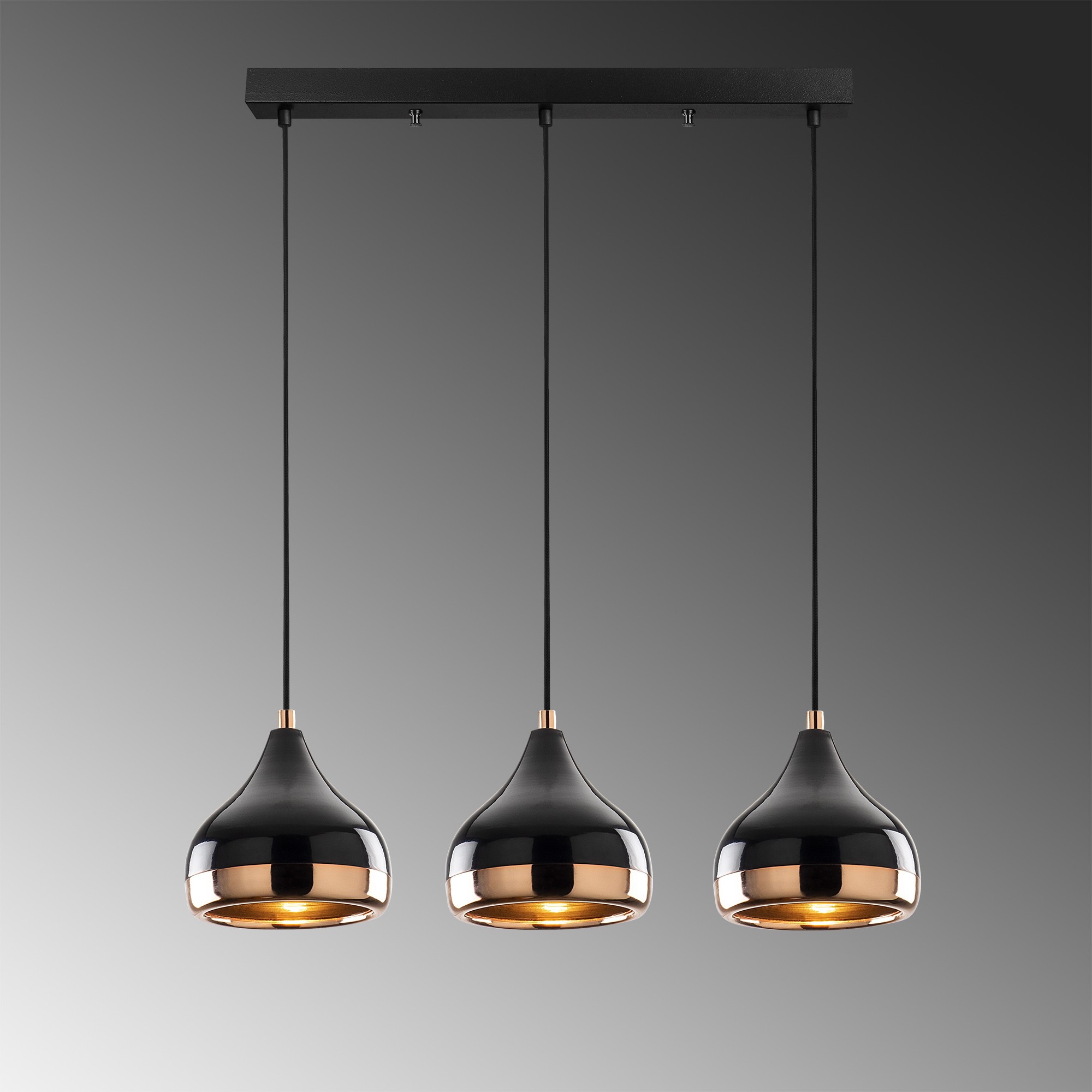 Pendant light 3 elements Adjustable height Black Gold