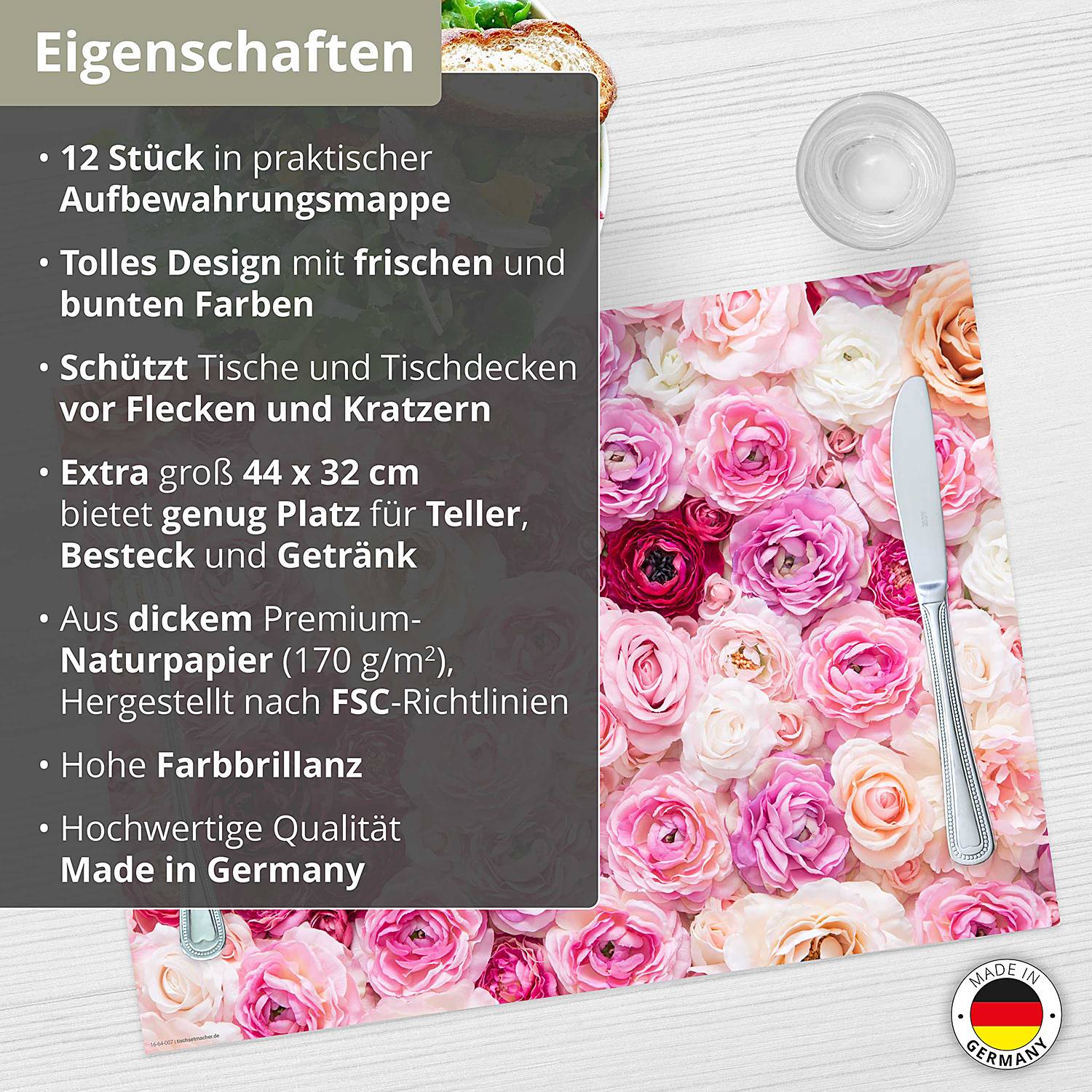 Tischset Rosenmeer (12er-Set) Papier Mehrfarbig