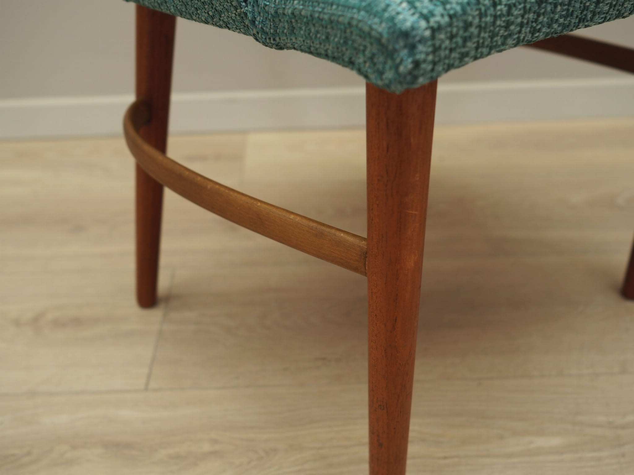 Vintage chair teak wood textile turquoise 1970s