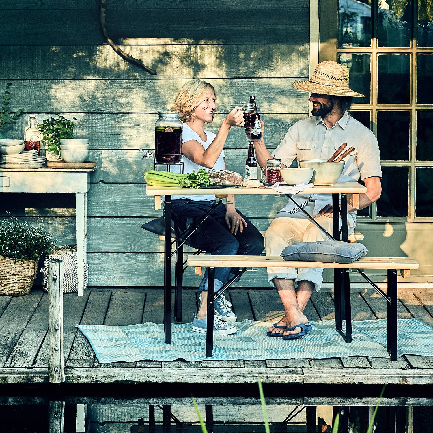 GOOD COMPANY Beer bench set 3-pcs. Iron Pine wood Natural Black