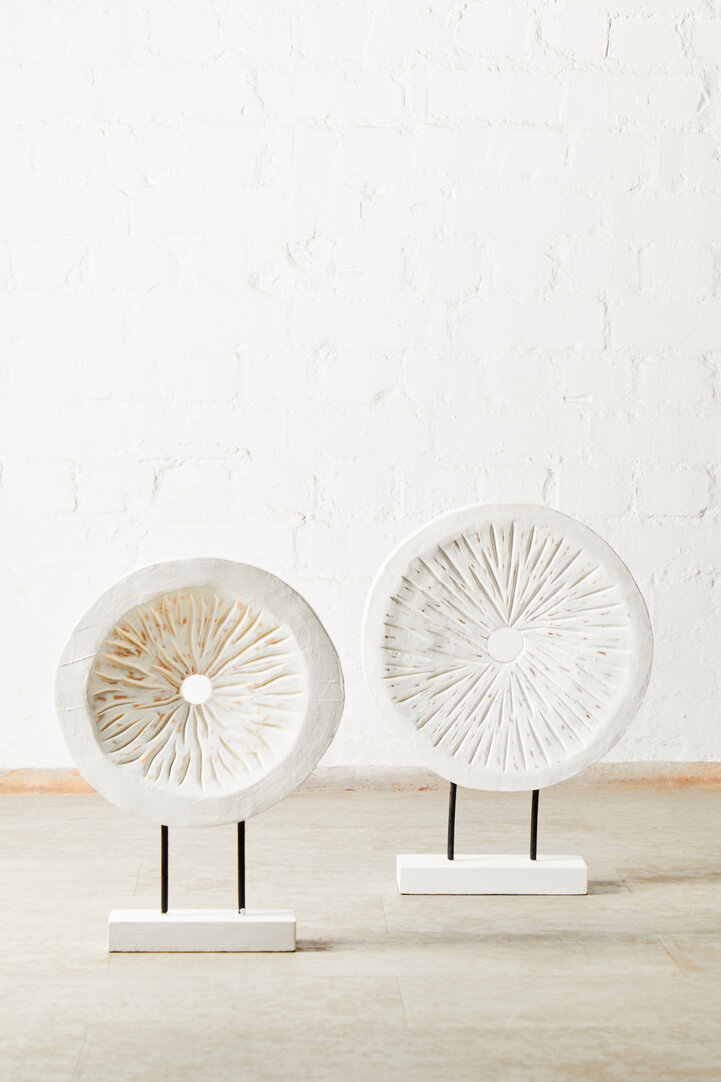 Fidel Round Sculpture Wood White Distressed