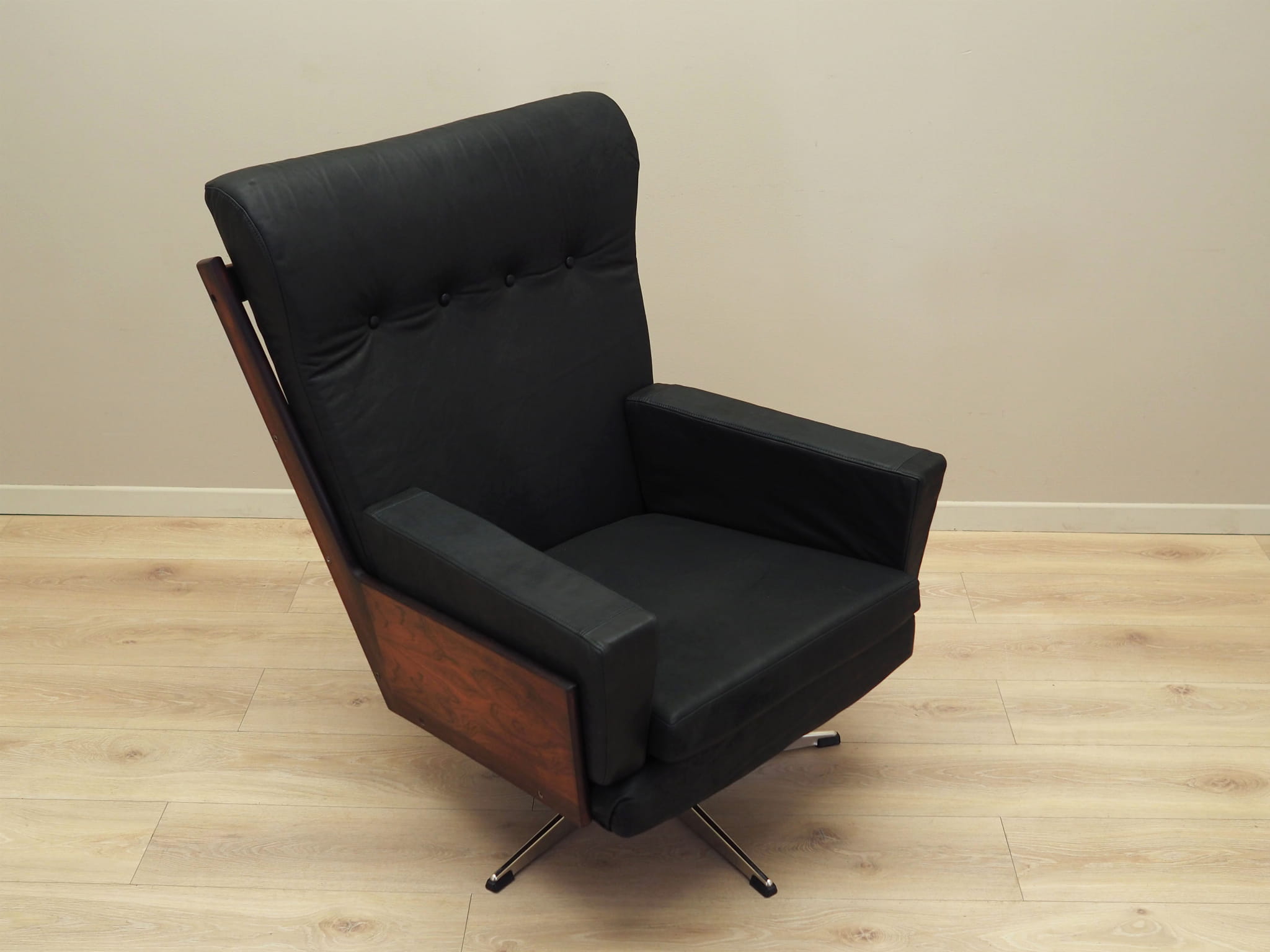 Vintage office chair leather wood black 1970s