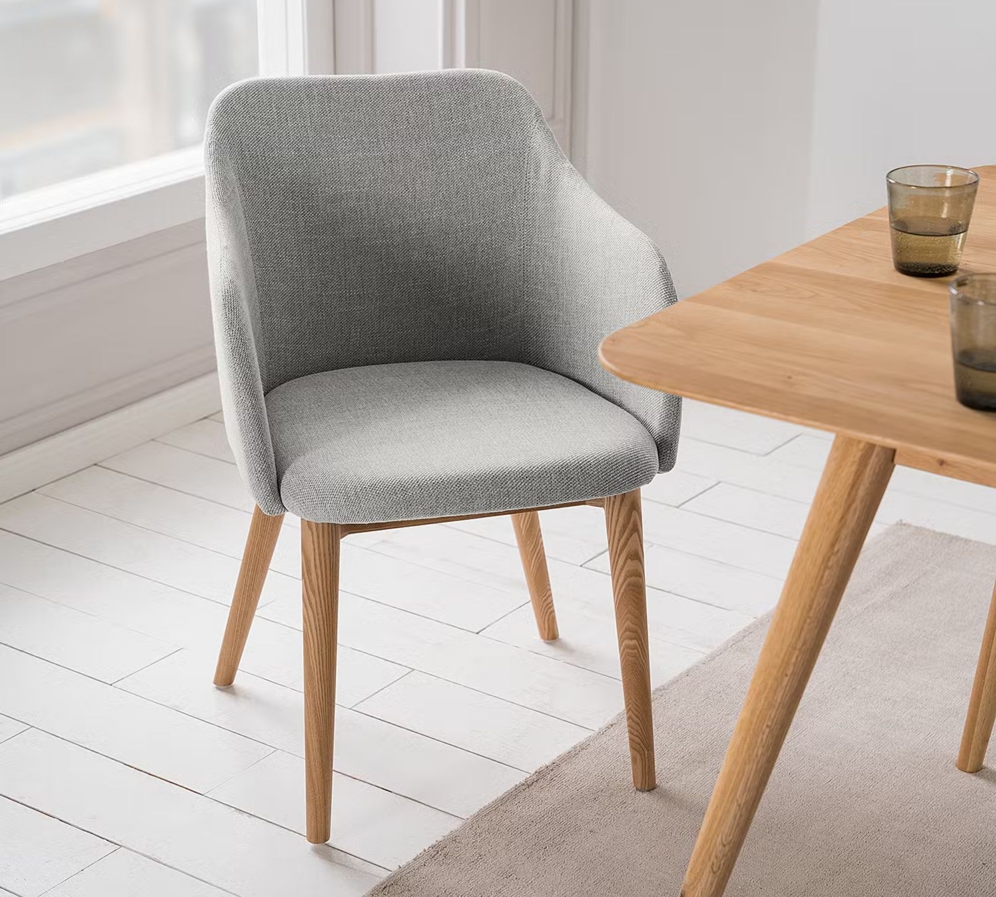 Corrie Armchair Upholstered Fabric Ash Solid Light Grey