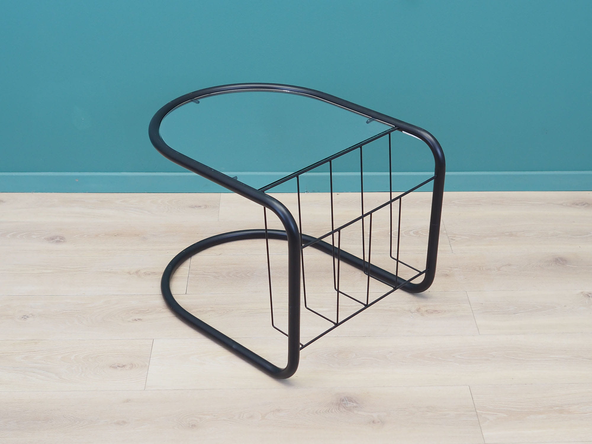 Vintage side table glass metal black 1970s