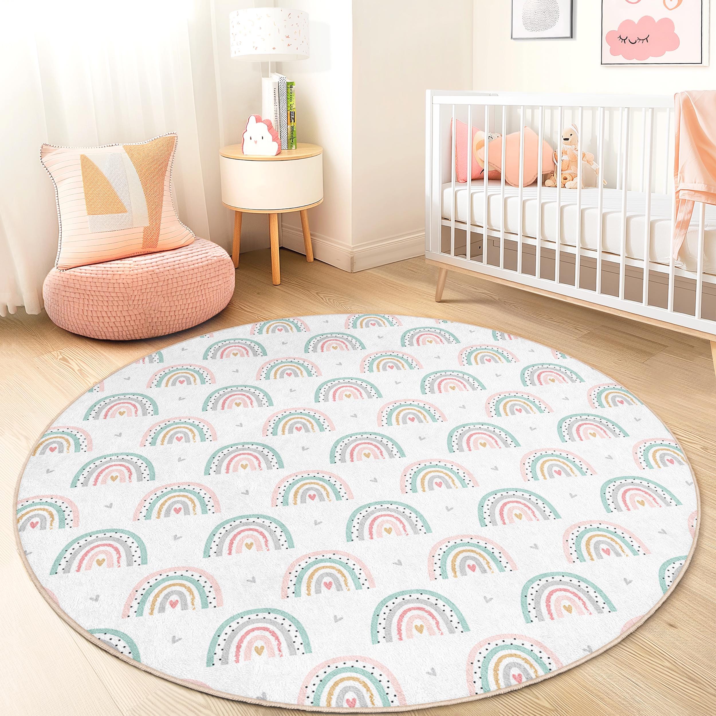 Rainbow clouds children's play rug Multicolor Ø180cm