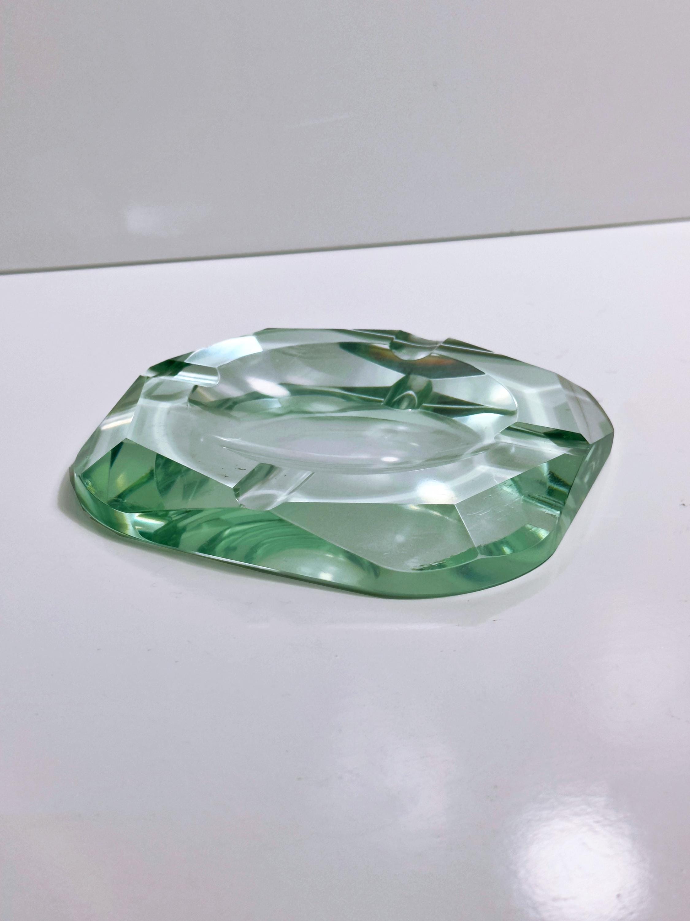 Vintage ashtray crystal glass turquoise 1950s