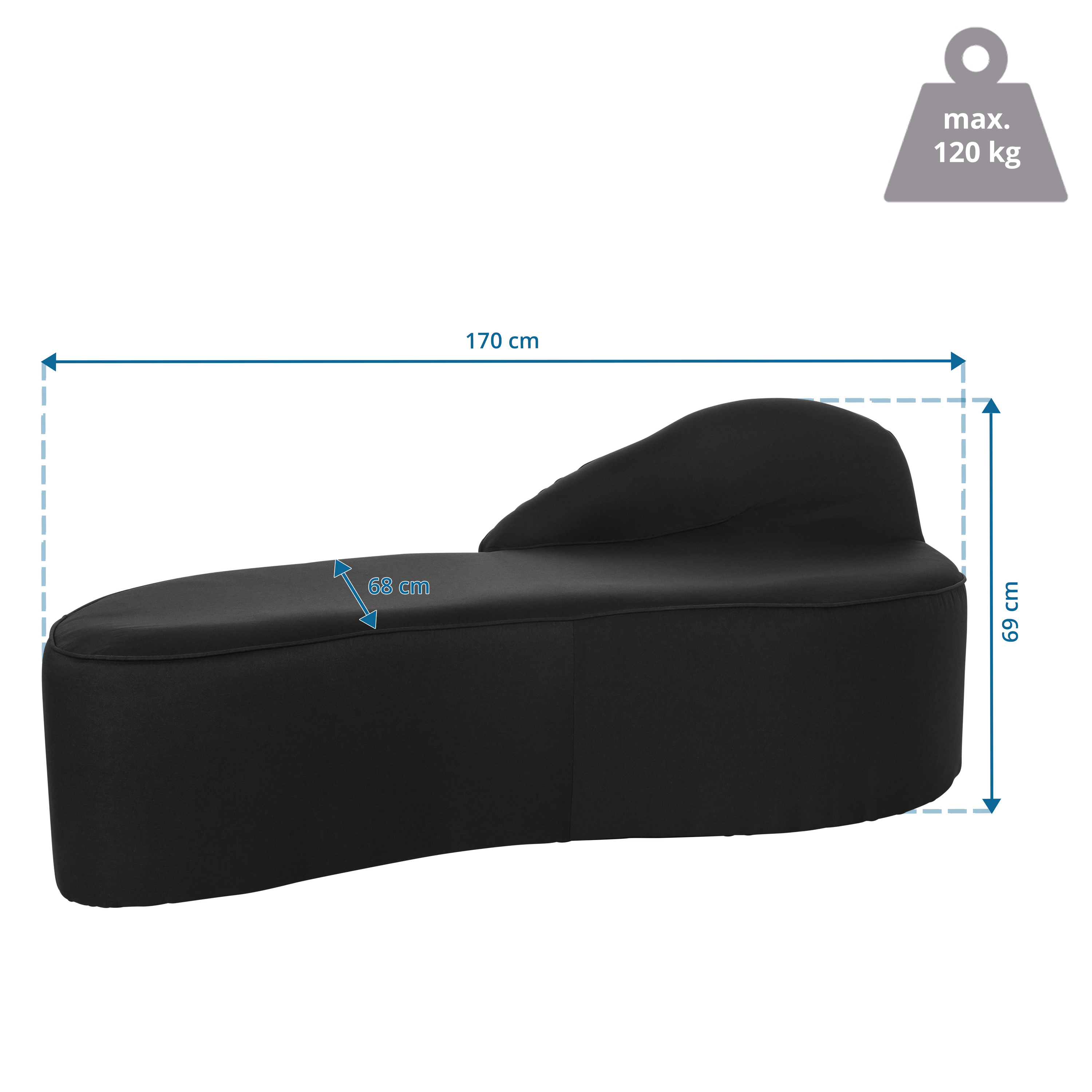 BARACOA Chaise Lounge Right Fabric Black