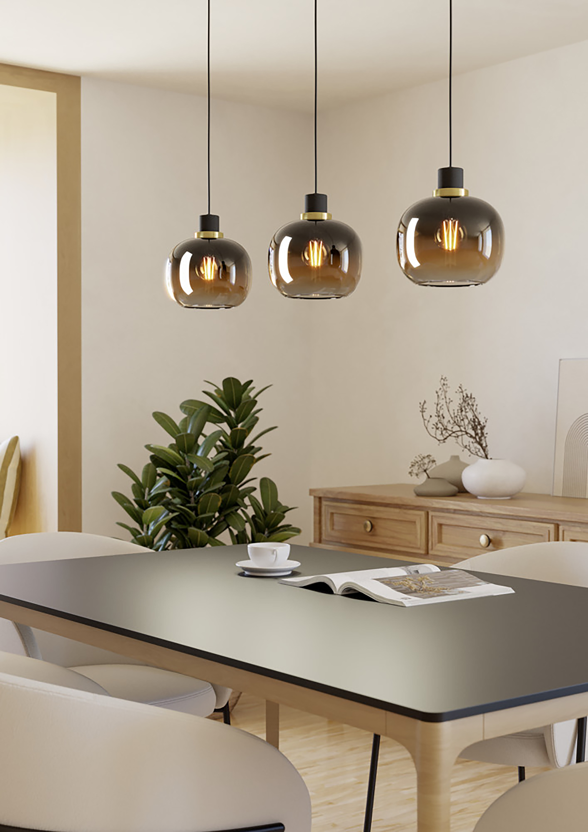 Pendant Light Oilella 3-Light Smoked Glass Brown